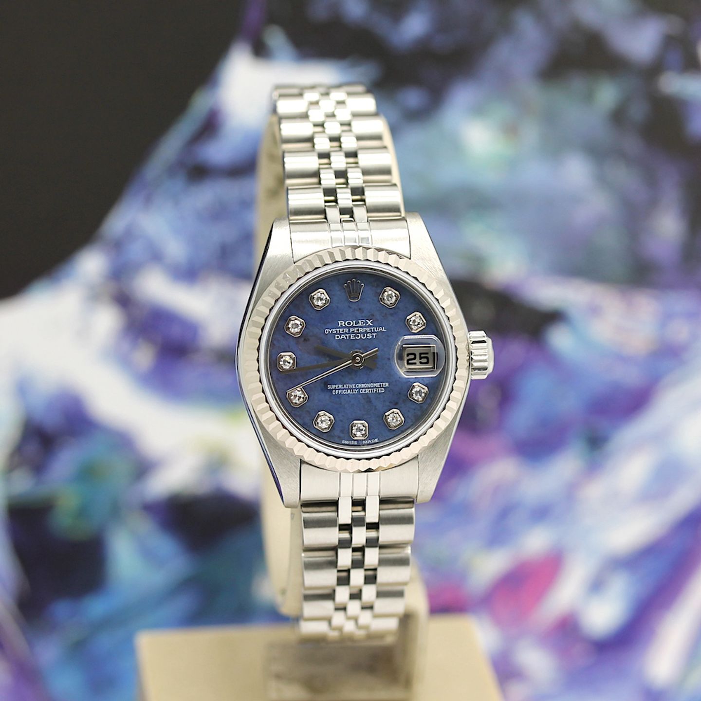 Rolex Lady-Datejust 79174 (2003) - Blue dial 26 mm Steel case (7/8)