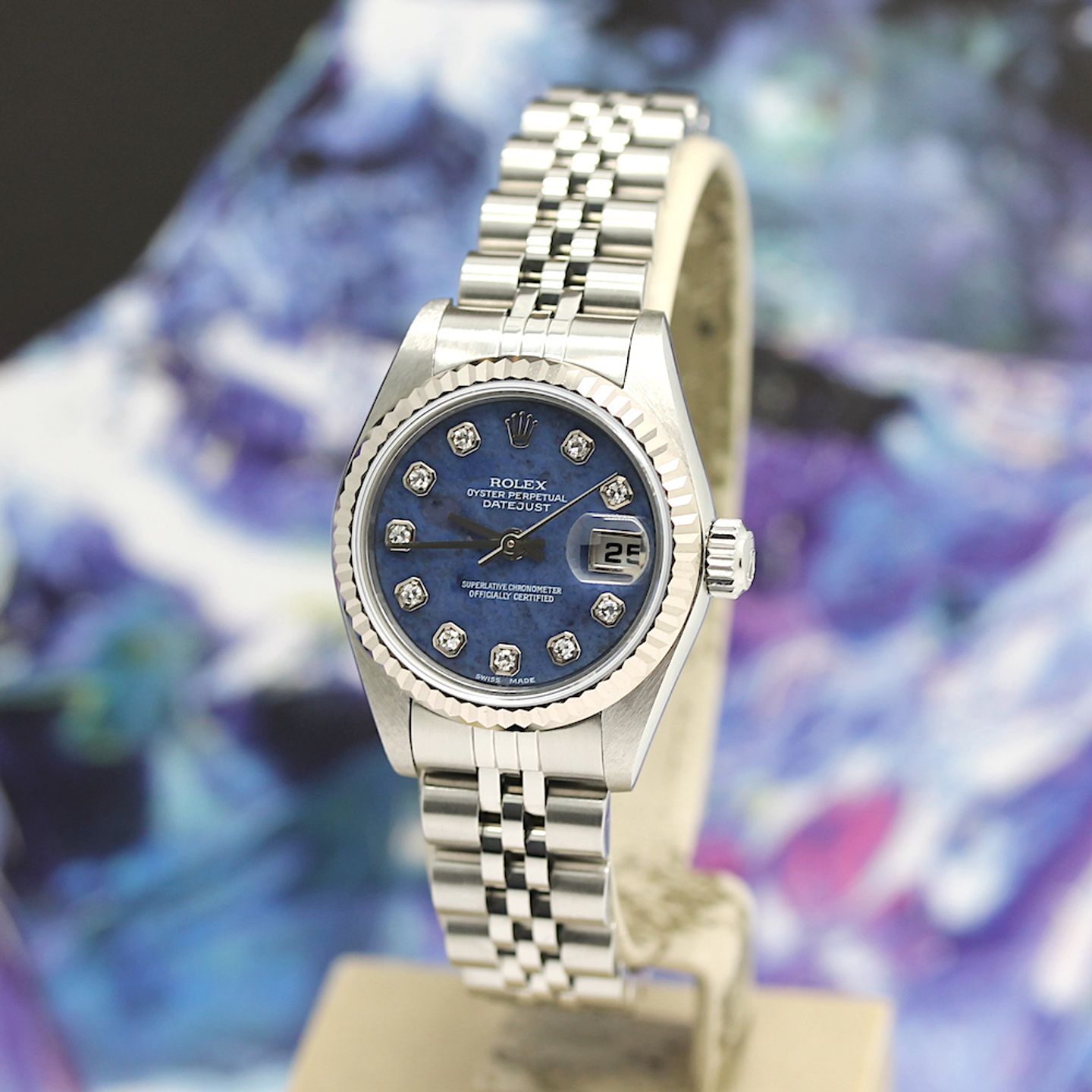 Rolex Lady-Datejust 79174 (2003) - Blue dial 26 mm Steel case (8/8)