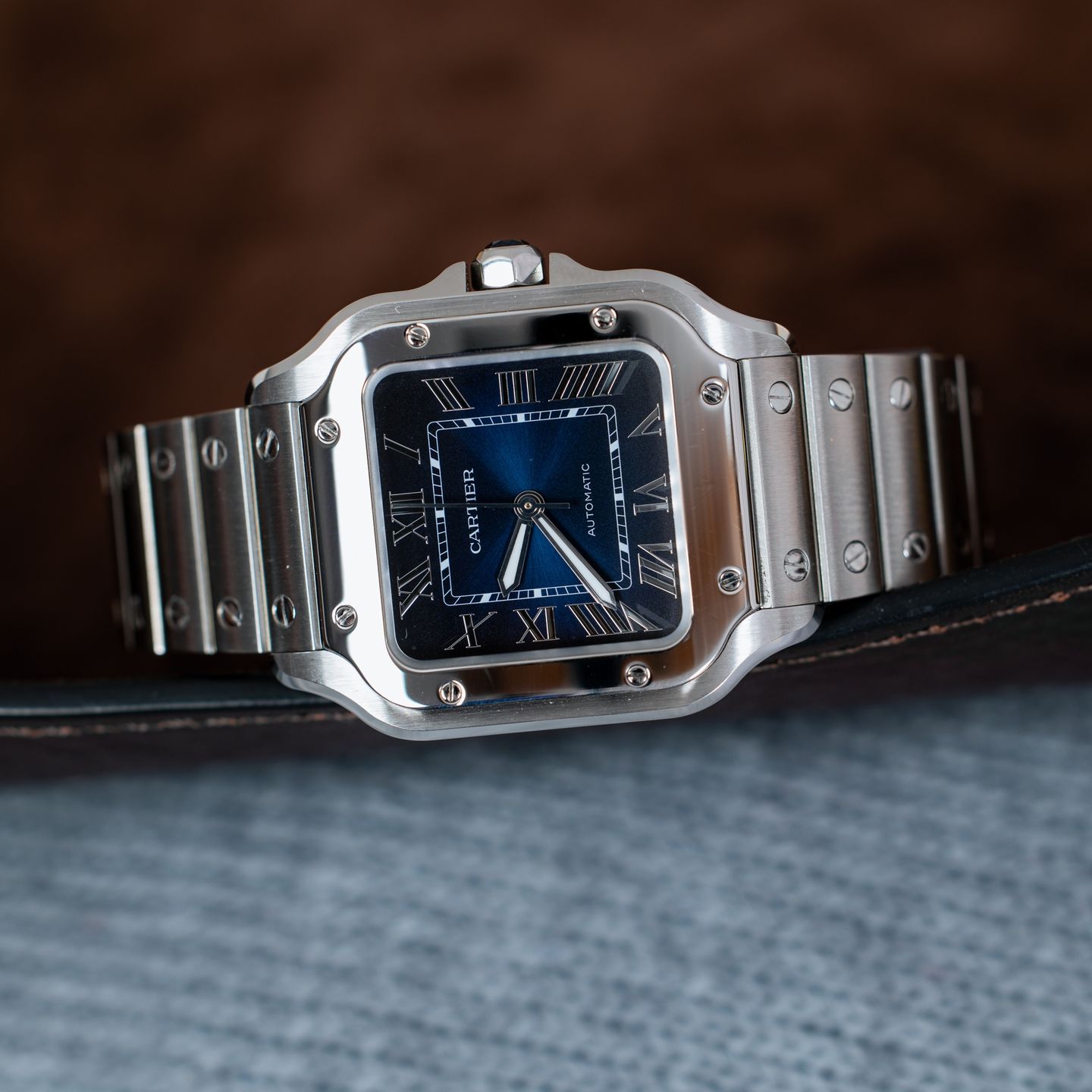 Cartier Santos WSSA0063 (2023) - Blue dial 35 mm Steel case (7/7)