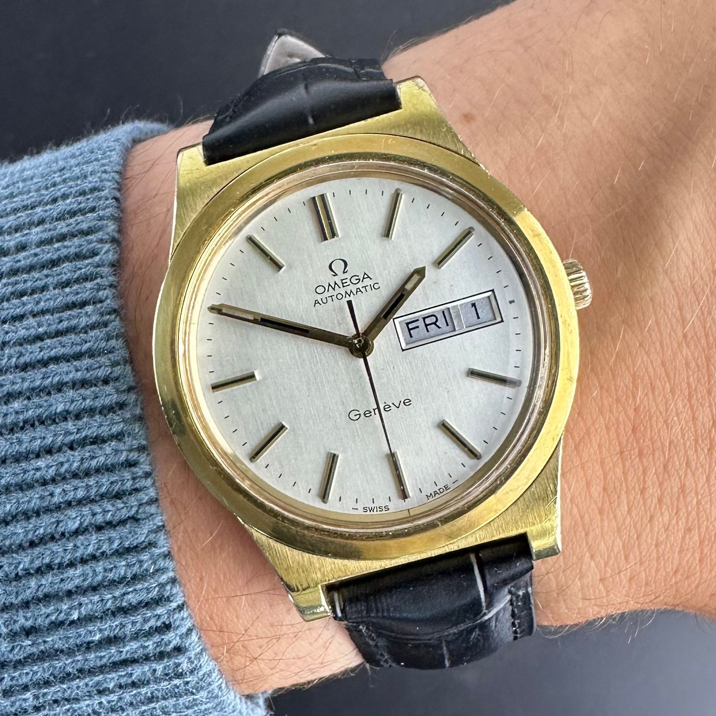 Omega Genève 166.0169 (1972) - White dial 36 mm Gold/Steel case (2/8)
