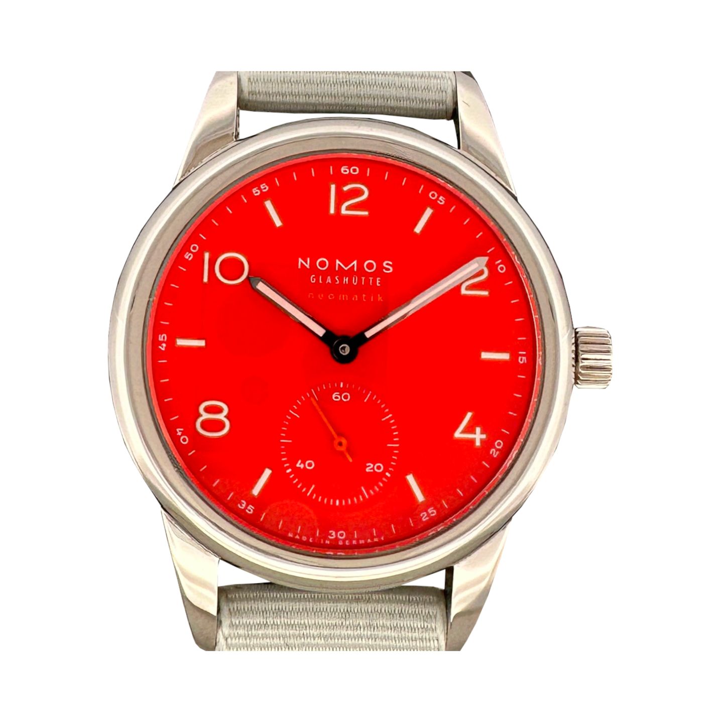 NOMOS Club Neomatik 743 (2022) - Rood wijzerplaat 37mm Staal (1/8)