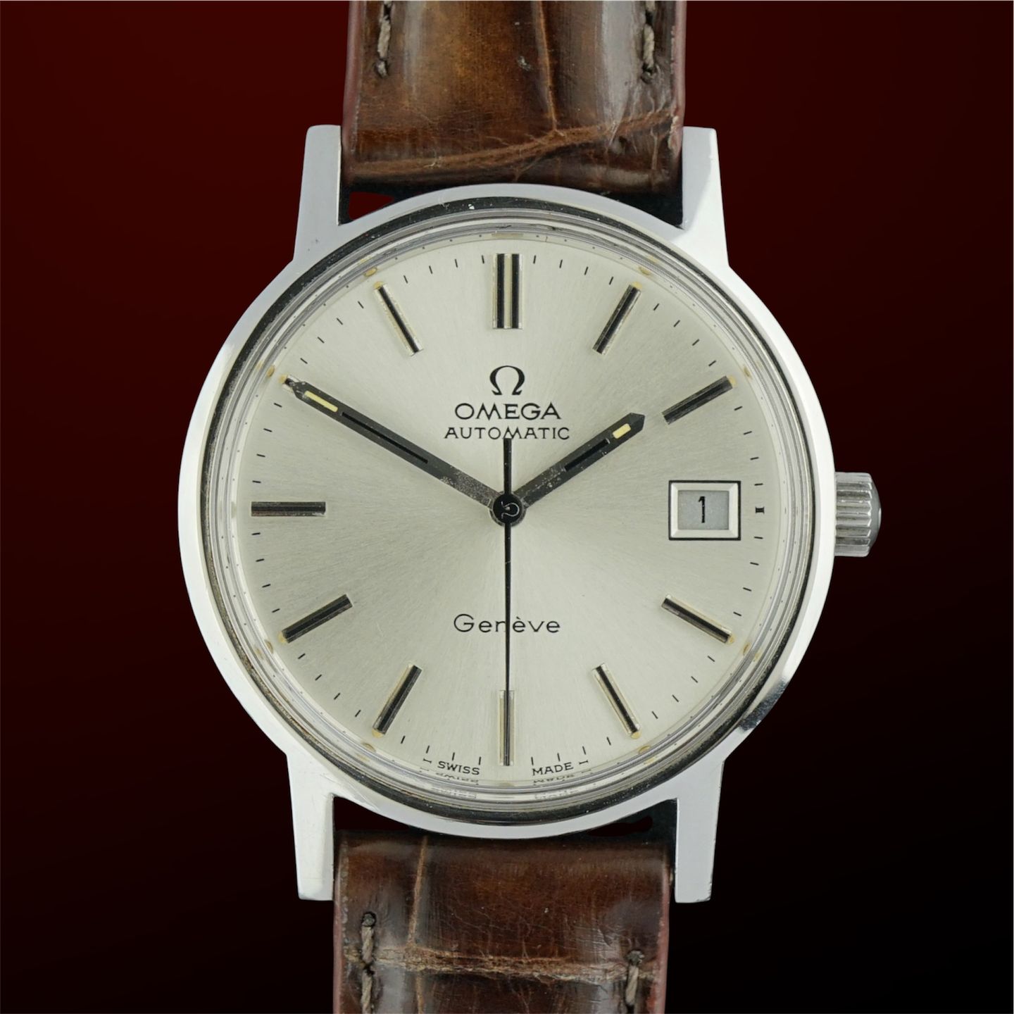 Omega Genève 166.0163 (1973) - Wit wijzerplaat 35mm Staal (1/8)