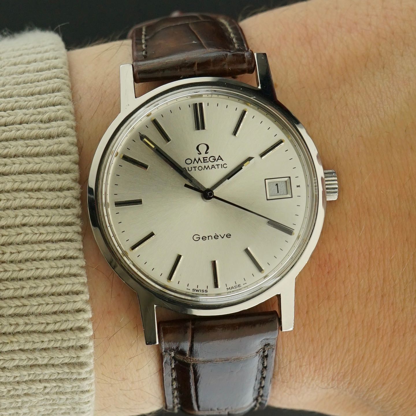 Omega Genève 166.0163 (1973) - Wit wijzerplaat 35mm Staal (2/8)