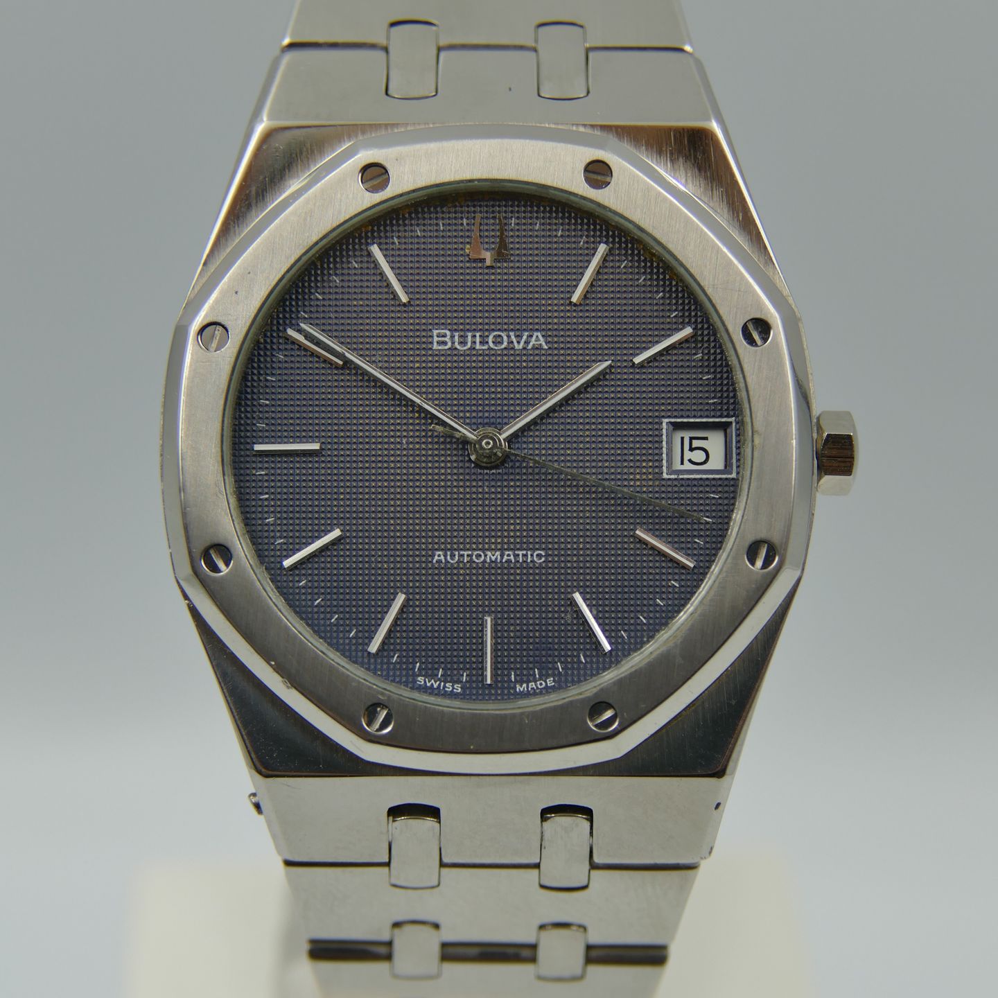 Bulova Vintage 70's vintage watch mens bulova royal oak AP ref 4420101 / 12055 automatic rare (1975) - Blue dial 35 mm Steel case (2/8)