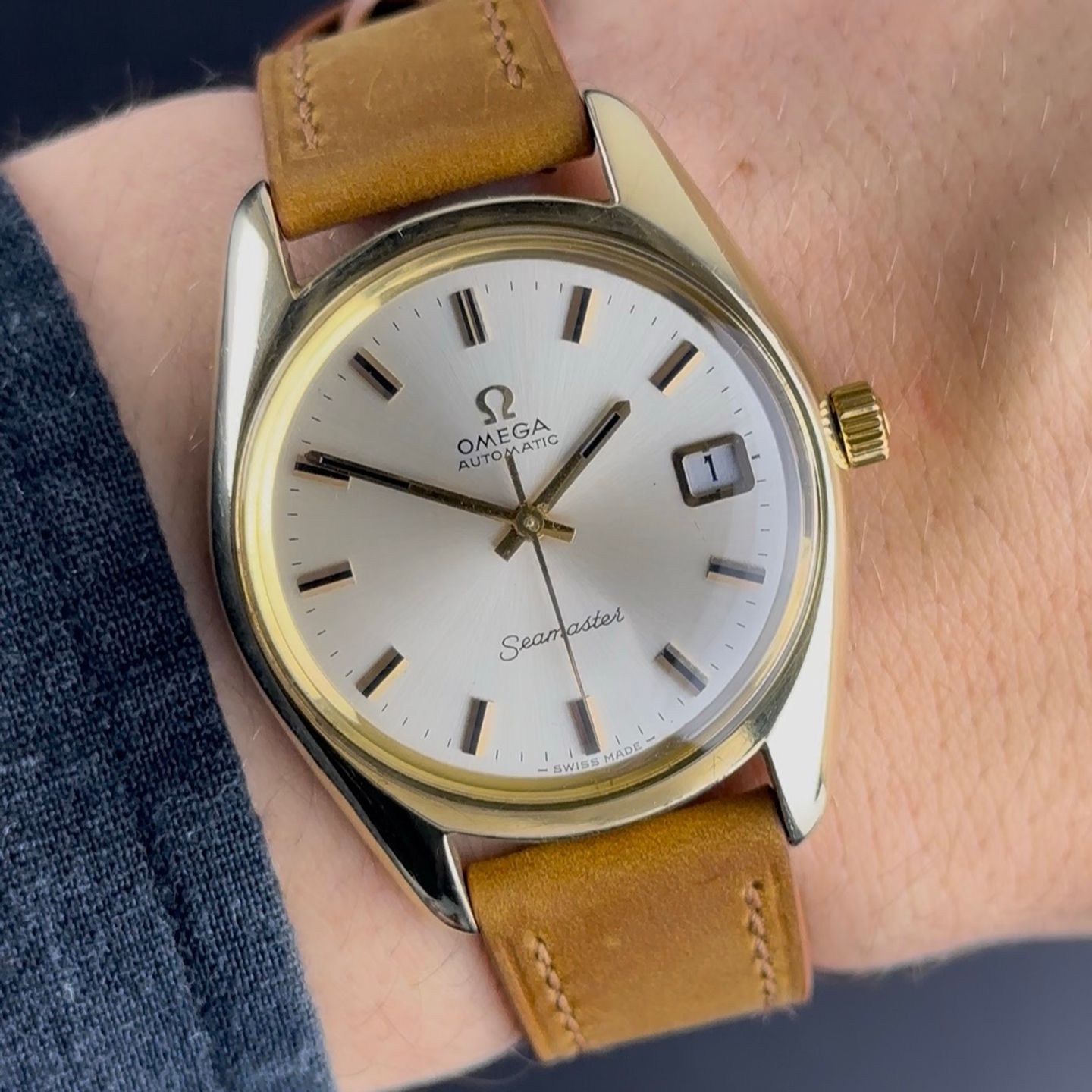 Omega Seamaster 166.067 (1970) - White dial 36 mm Gold/Steel case (2/8)