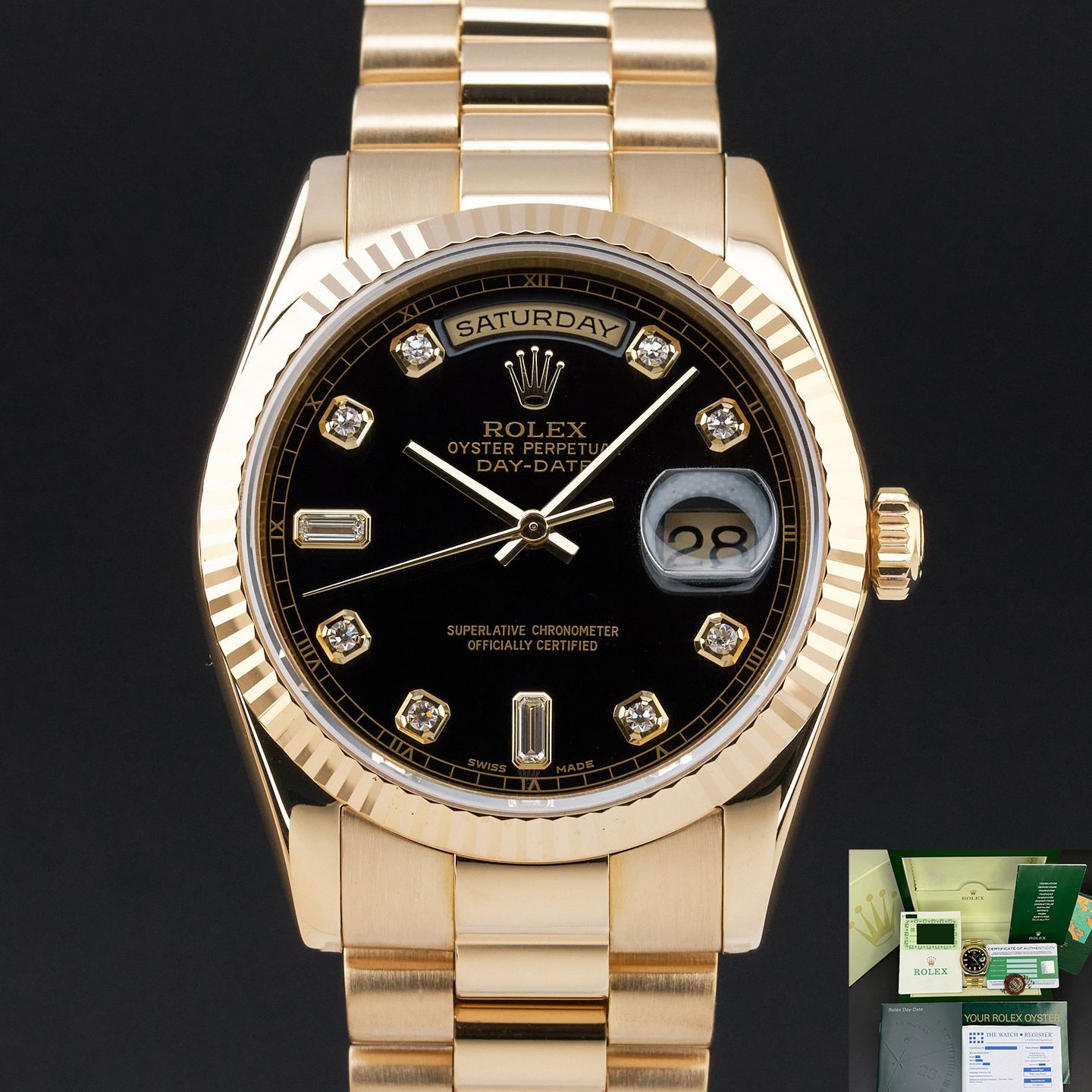 Rolex Day-Date 36 118238 (2000) - Black dial 36 mm Yellow Gold case (1/8)