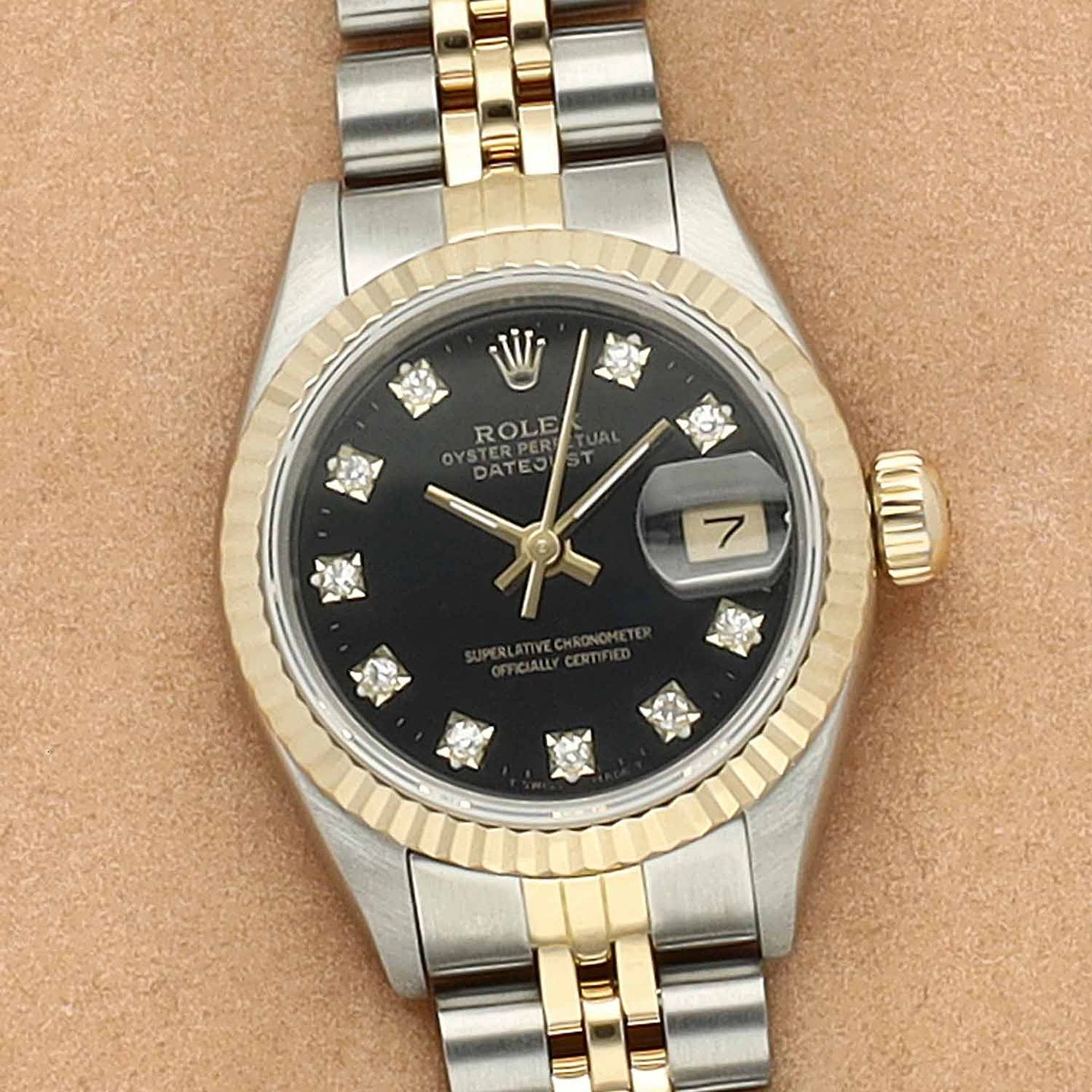 Rolex Lady-Datejust 69173 (1990) - Black dial 26 mm Gold/Steel case (1/8)