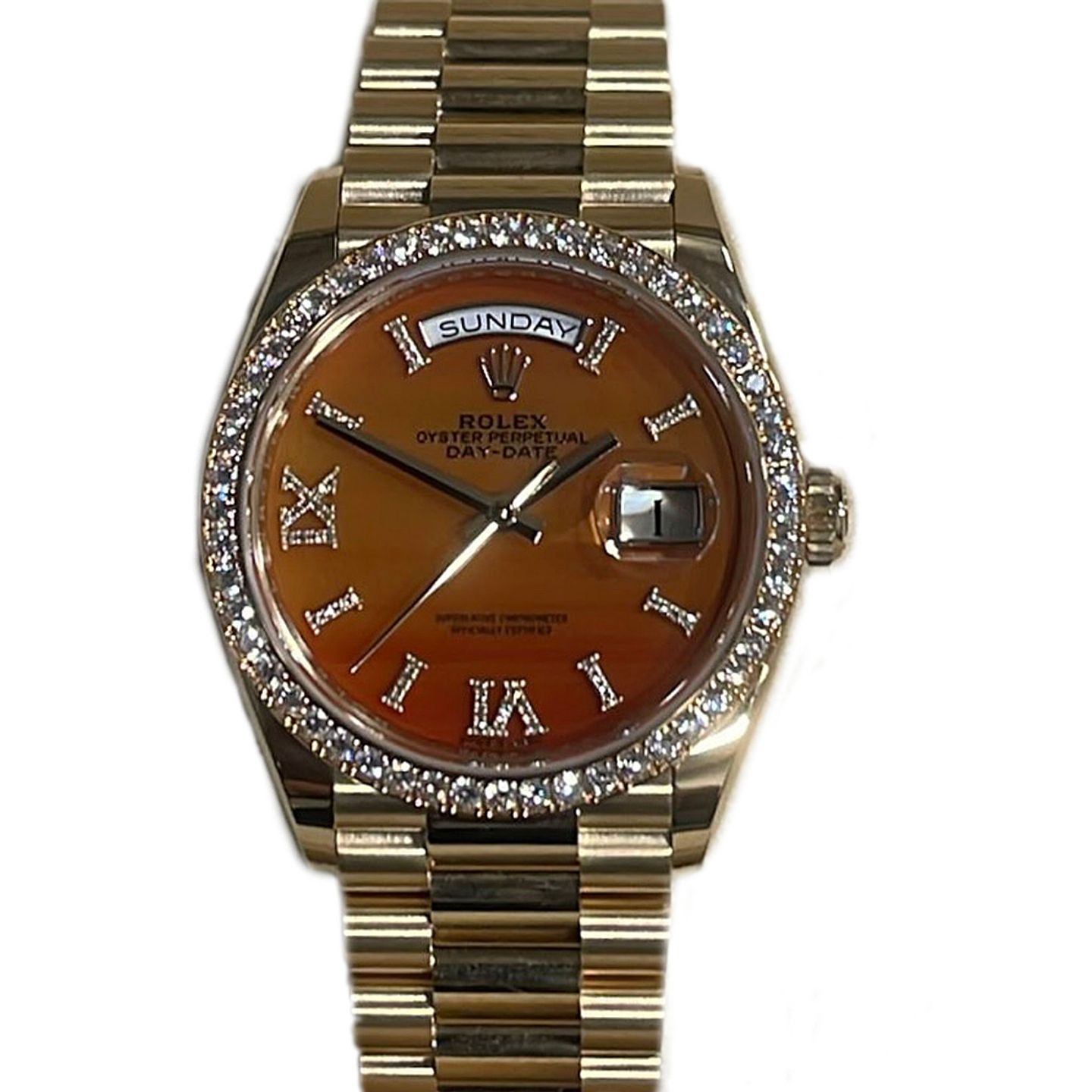 Rolex Day-Date 36 128348RBR (2024) - Orange dial 36 mm Yellow Gold case (1/1)