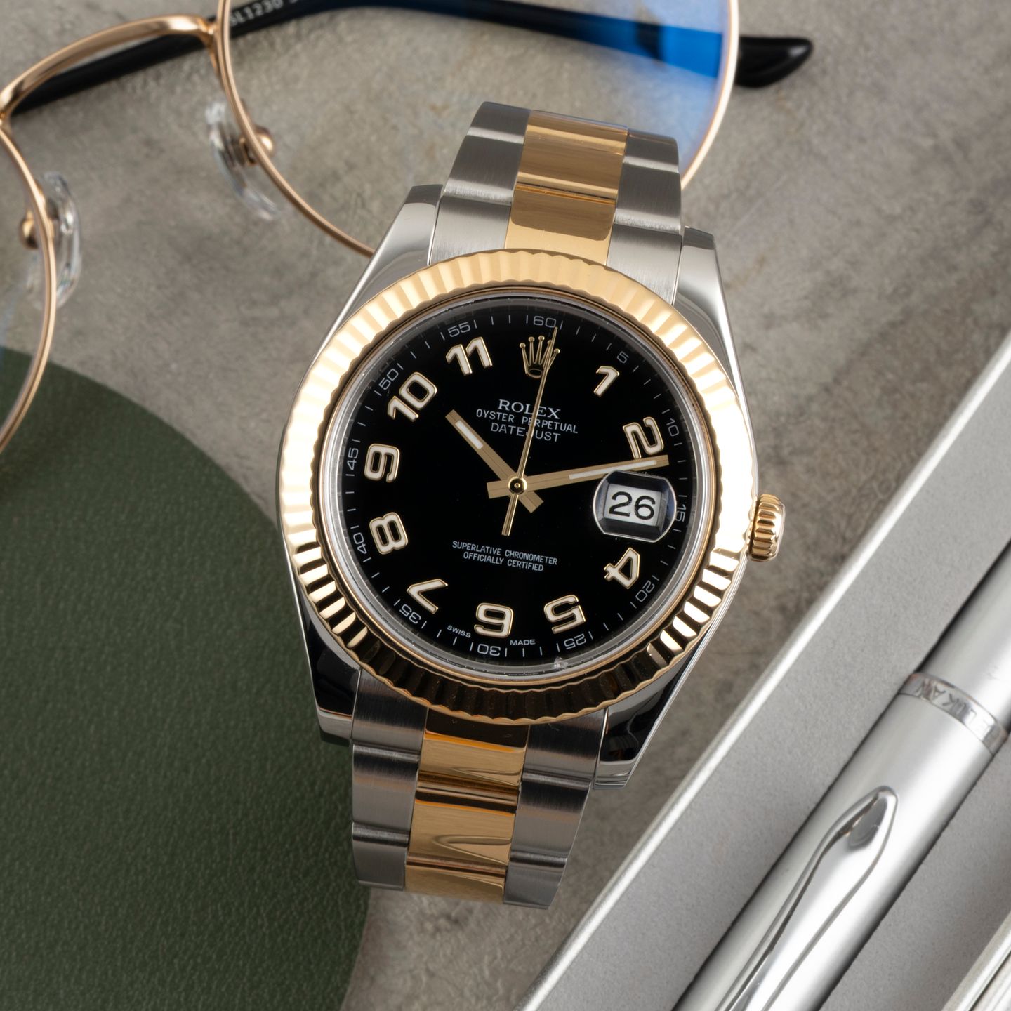 Rolex Datejust II 116333 (2010) - Black dial 41 mm Gold/Steel case (1/8)