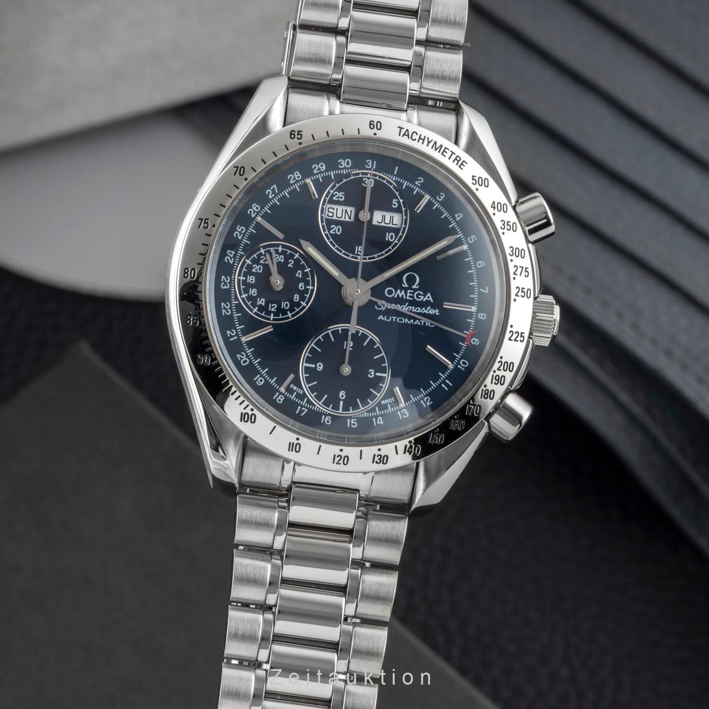 Omega Speedmaster Day Date 3521.80.00 (Onbekend (willekeurig serienummer)) - Blauw wijzerplaat 39mm Staal (1/8)