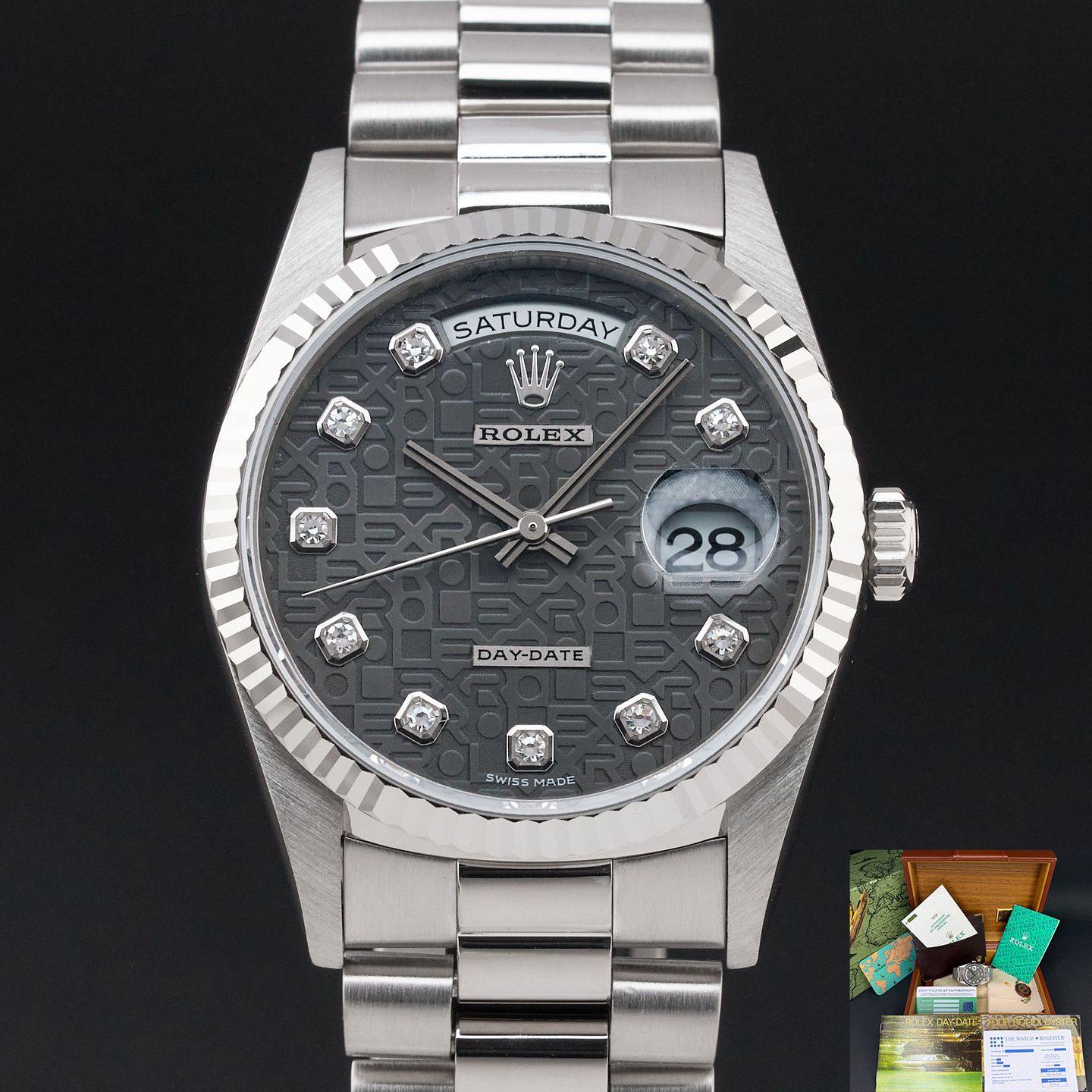 Rolex Day-Date 36 18239 (1999) - Grey dial 36 mm White Gold case (1/8)