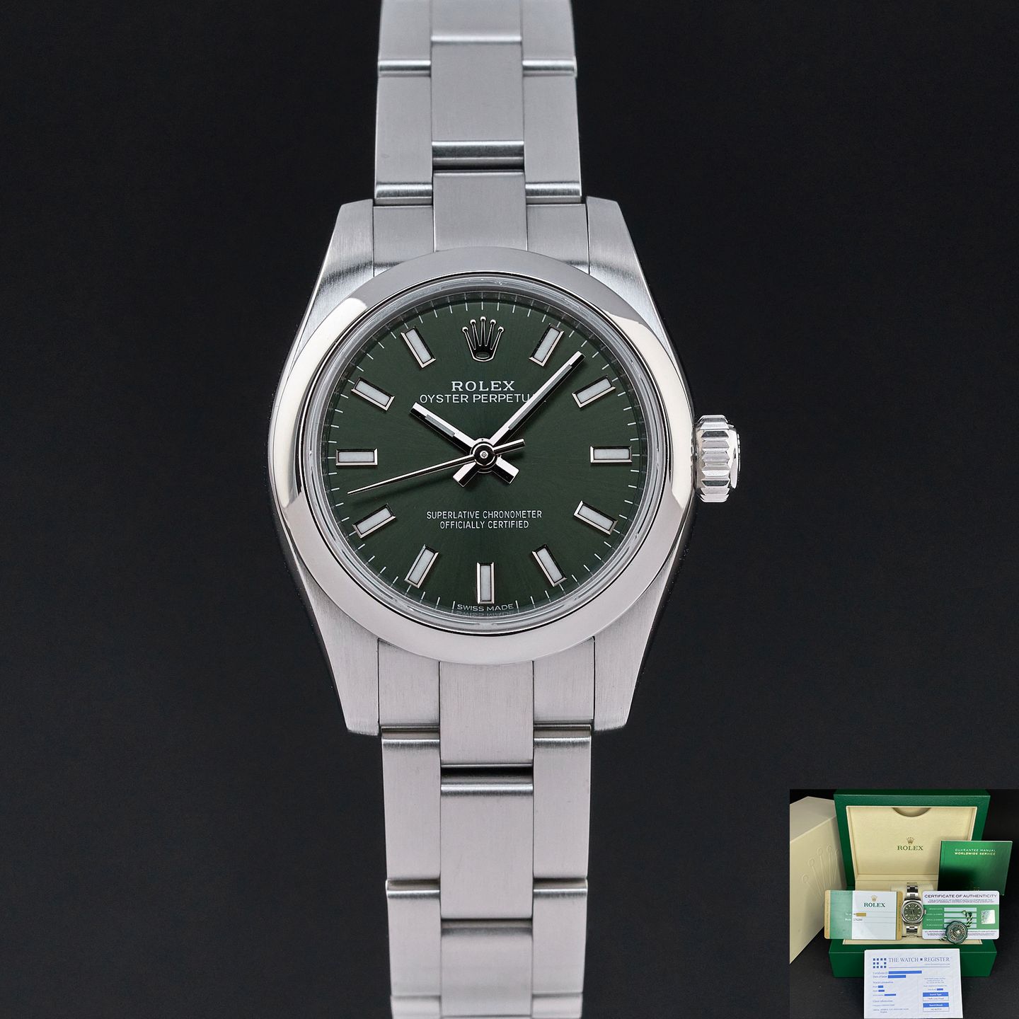 Rolex Oyster Perpetual 26 176200 (2018) - Green dial 26 mm Steel case (1/8)