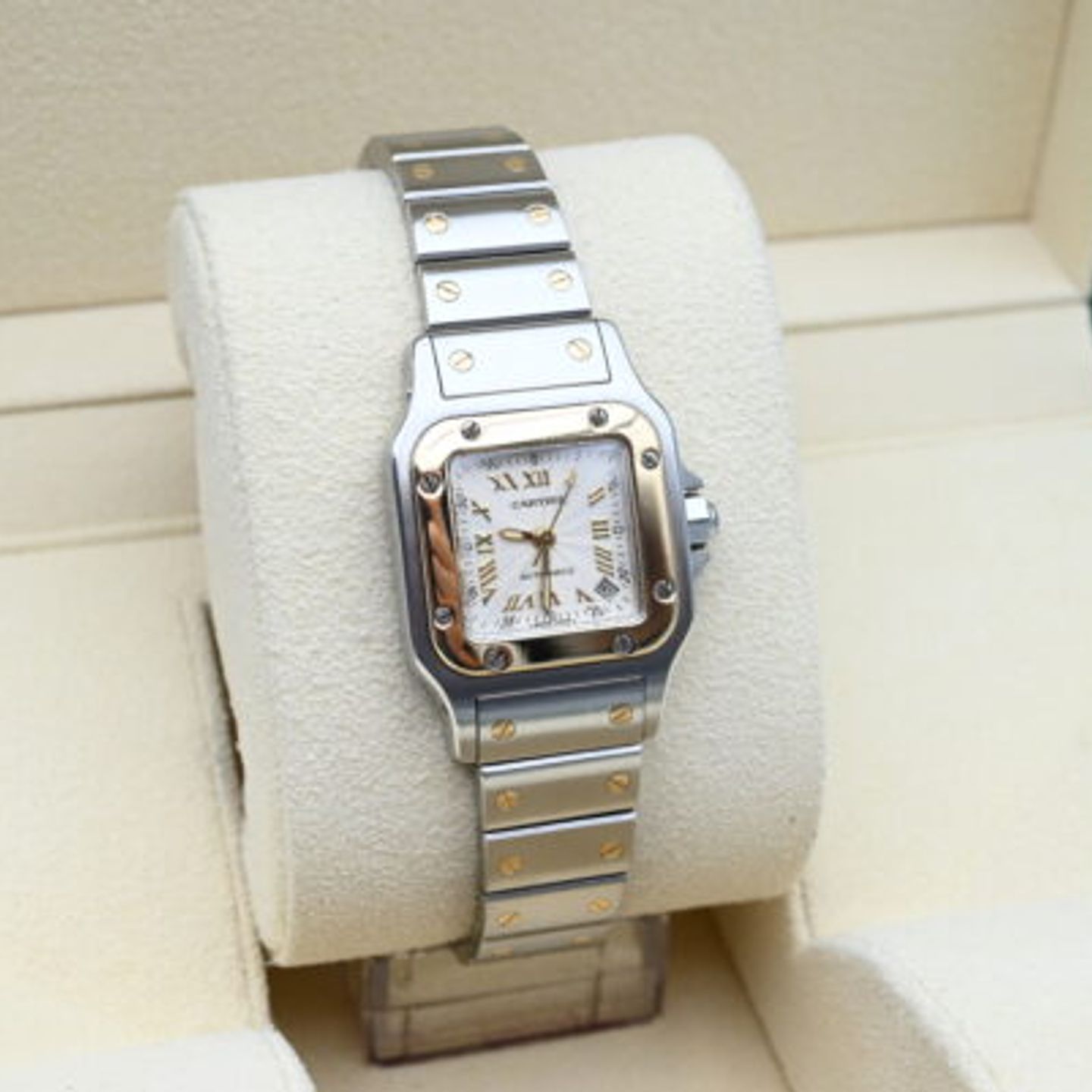 Cartier Santos Galbée 2423 (Unknown (random serial)) - White dial 24 mm Gold/Steel case (6/9)