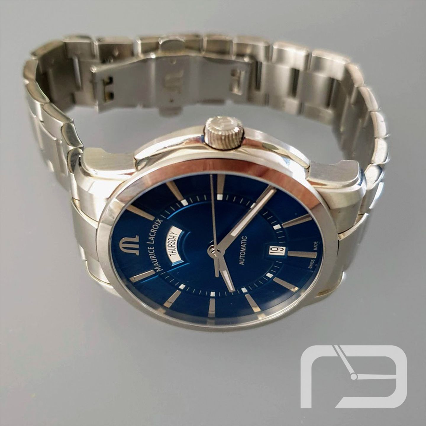 Maurice Lacroix Pontos Day Date PT6358-SS002-430-1 (Onbekend (willekeurig serienummer)) - Blauw wijzerplaat 41mm Staal (5/8)