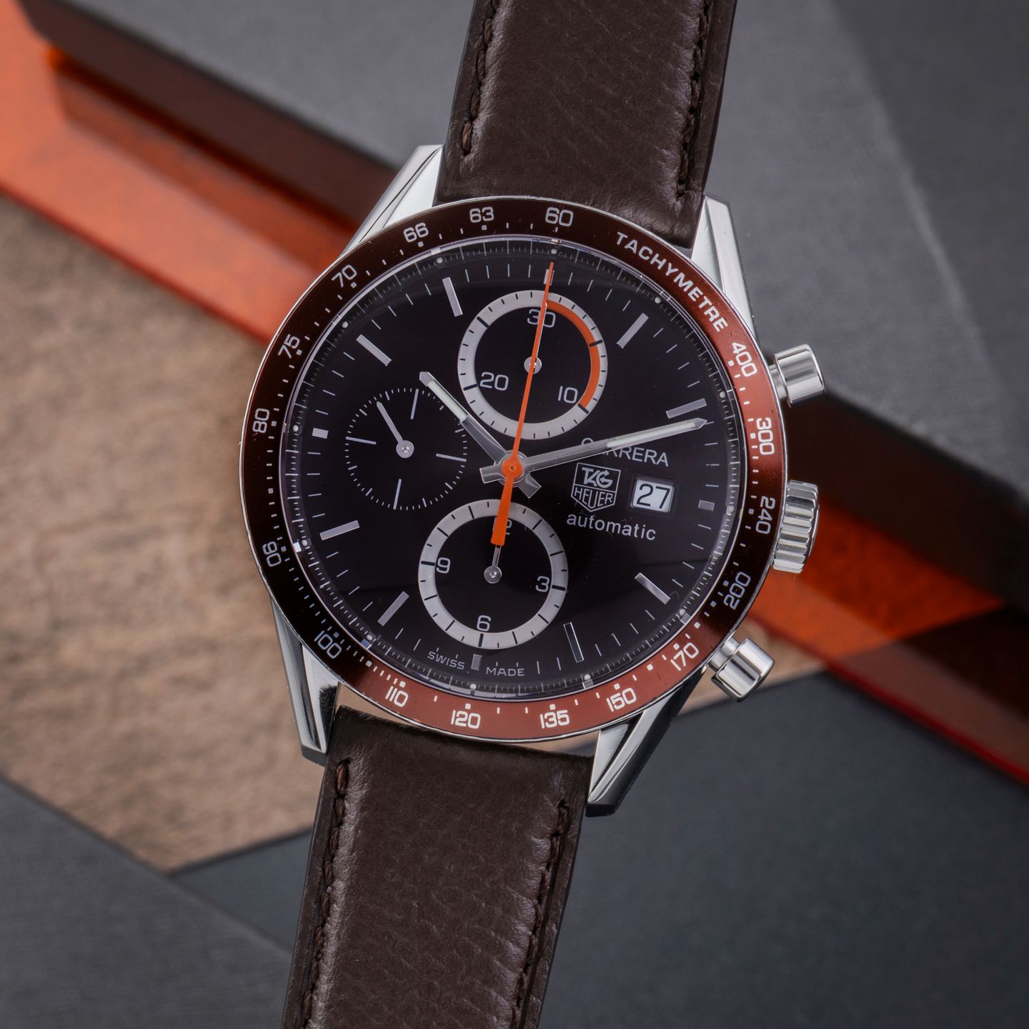 TAG Heuer Carrera Calibre 16 CV2013 (2013) - Bruin wijzerplaat 41mm Staal (3/8)