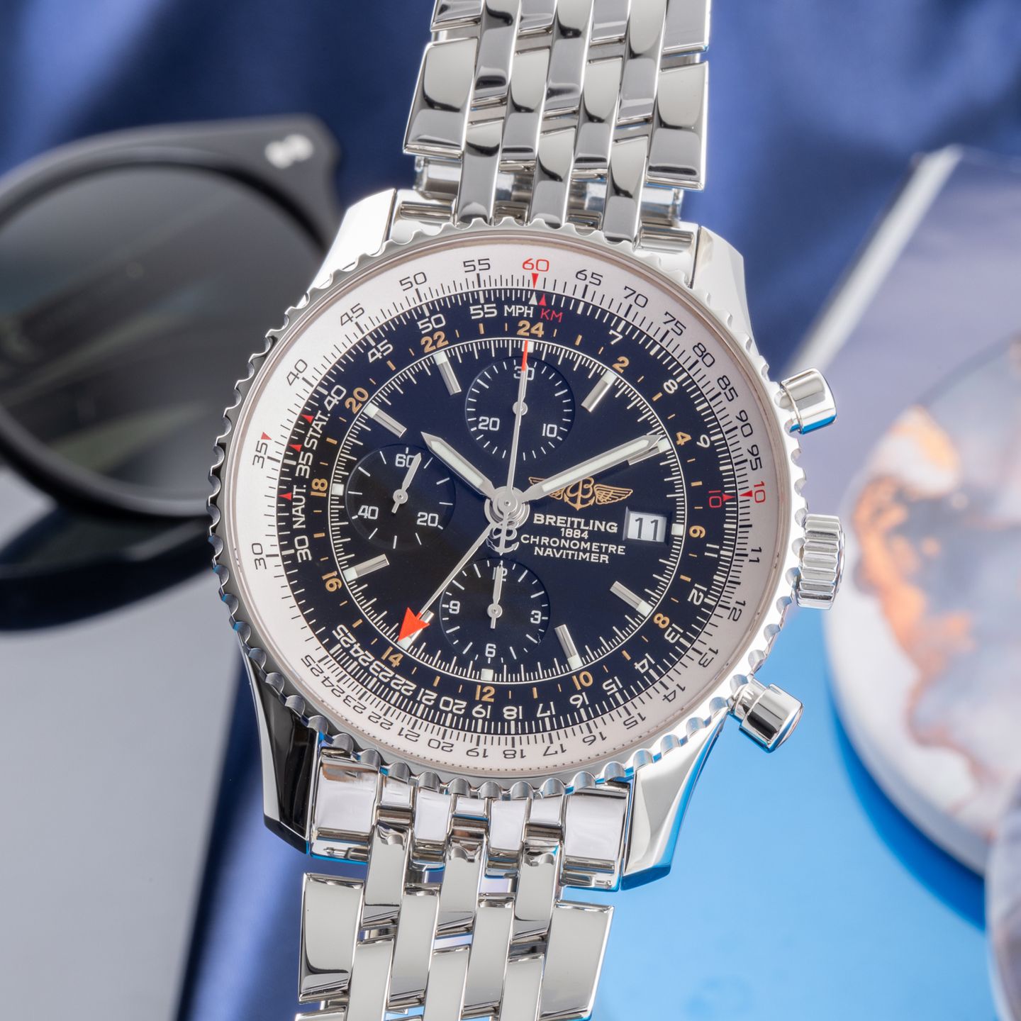 Breitling Navitimer World A2432212/B726 (Onbekend (willekeurig serienummer)) - Zwart wijzerplaat 46mm Staal (3/8)