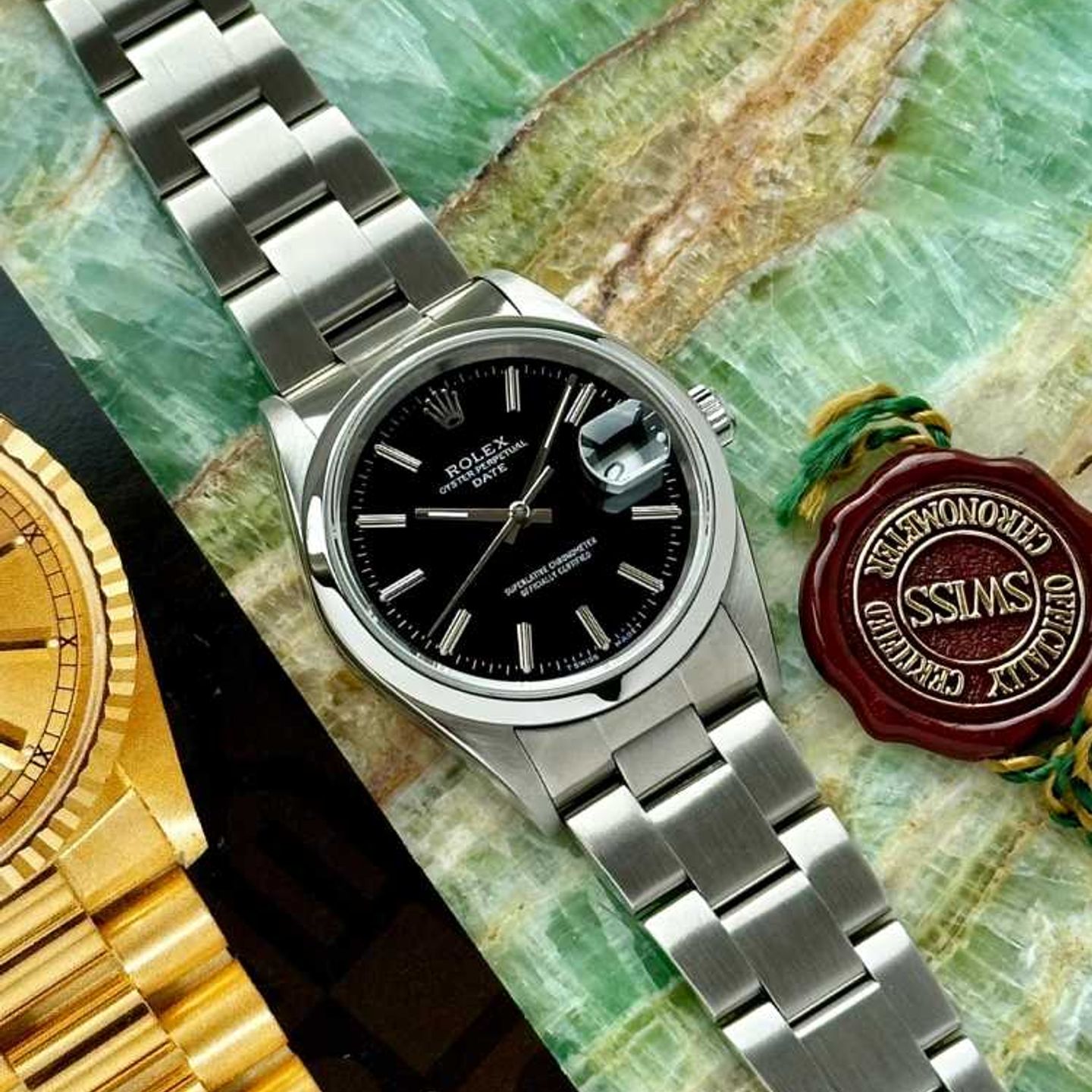 Rolex Oyster Perpetual Date 15200 (1993) - Zwart wijzerplaat 34mm Staal (5/8)