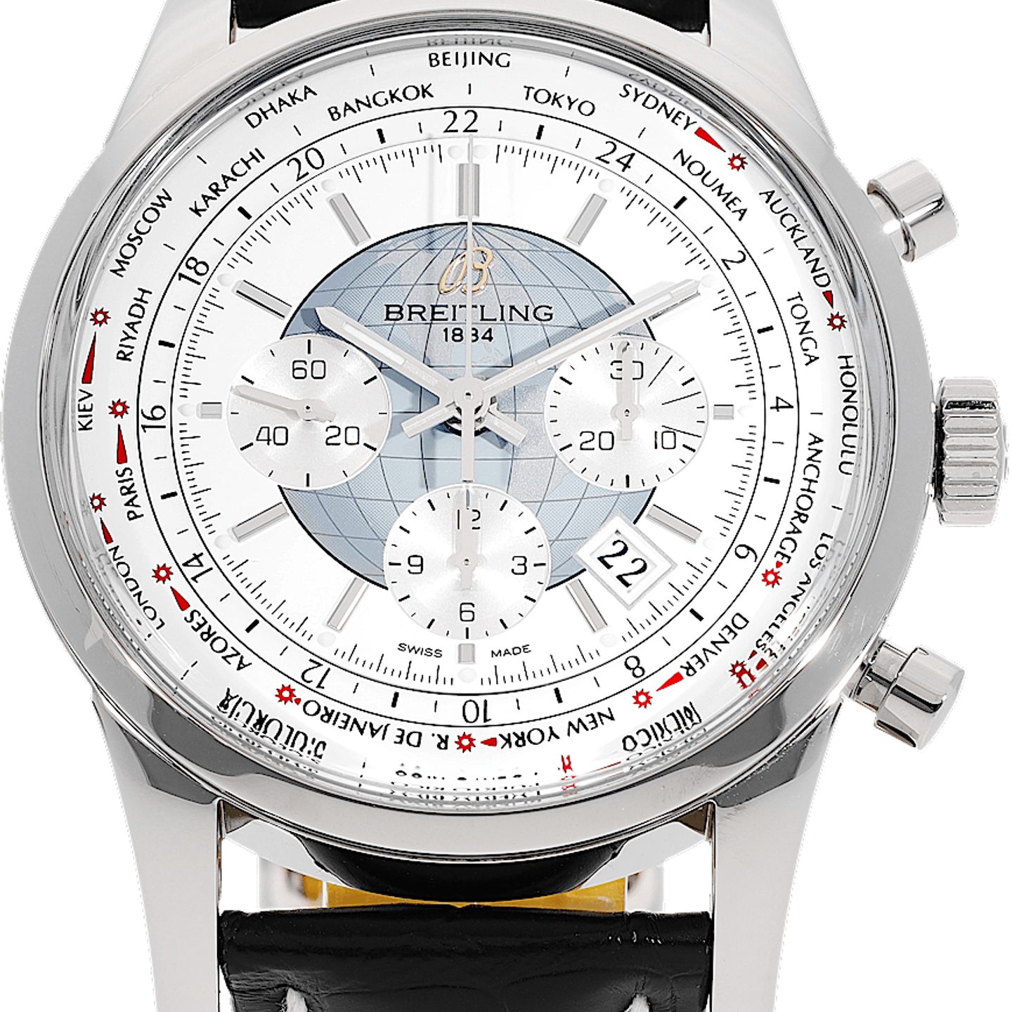Breitling Transocean Chronograph Unitime AB0510U0/A732 (2022) - White dial 46 mm Steel case (2/5)