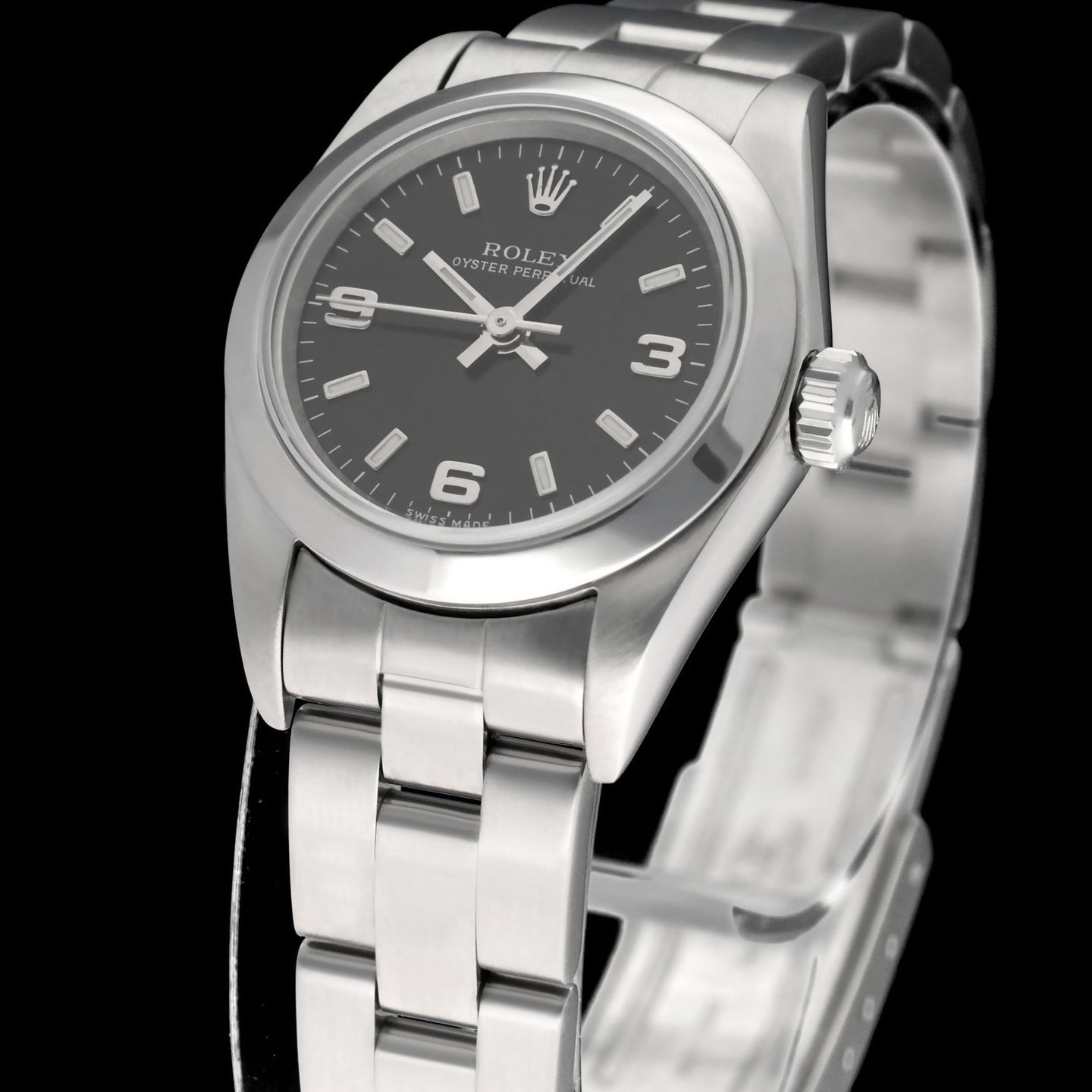 Rolex Oyster Perpetual 76080 (2002) - Zwart wijzerplaat 24mm Staal (6/7)