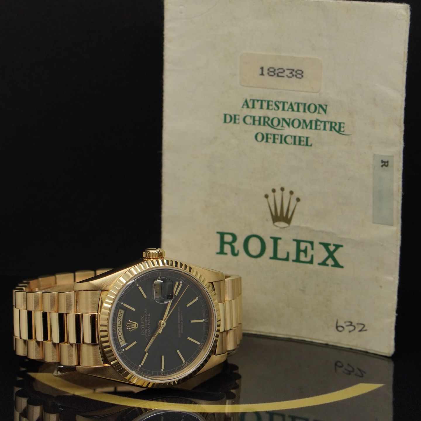 Rolex Day-Date 36 18238 (1989) - Black dial 36 mm Yellow Gold case (5/7)