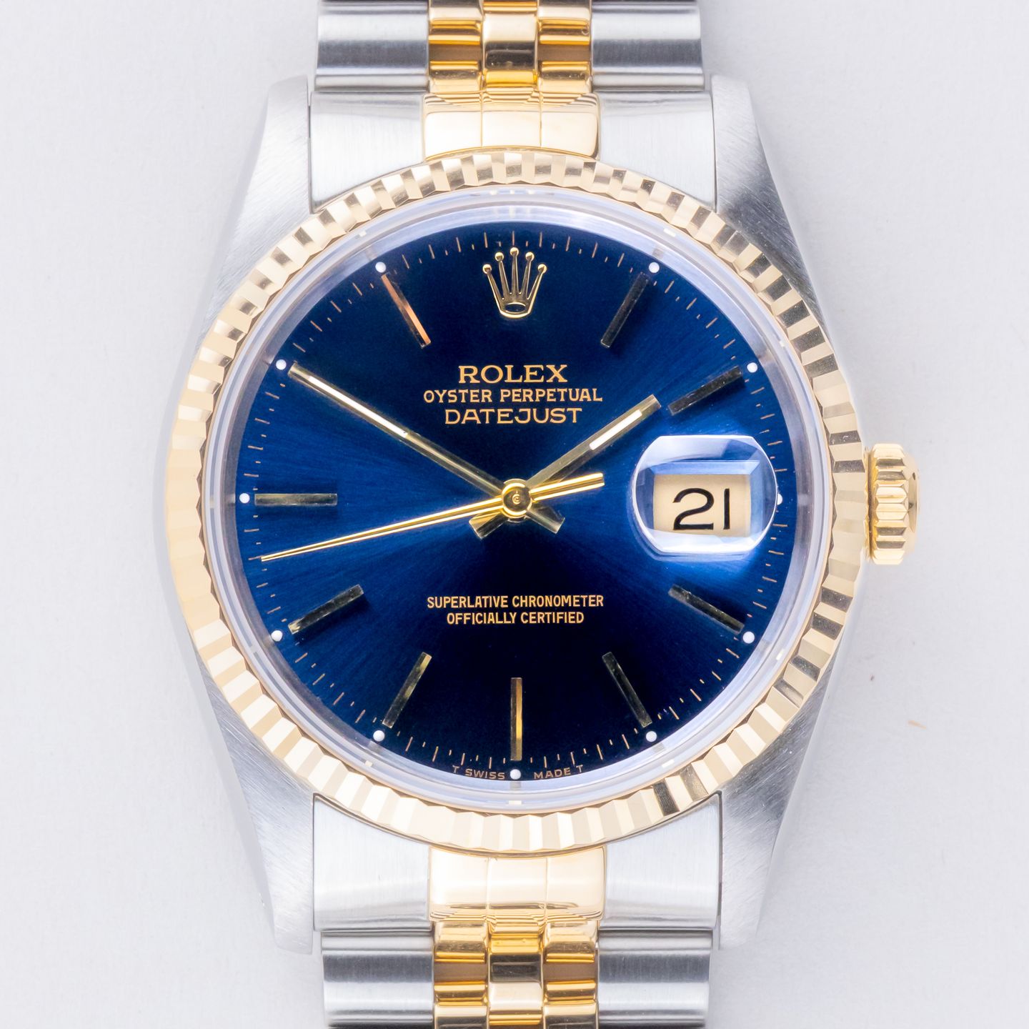 Rolex Datejust 36 16233 (1990) - Blue dial 36 mm Gold/Steel case (3/8)