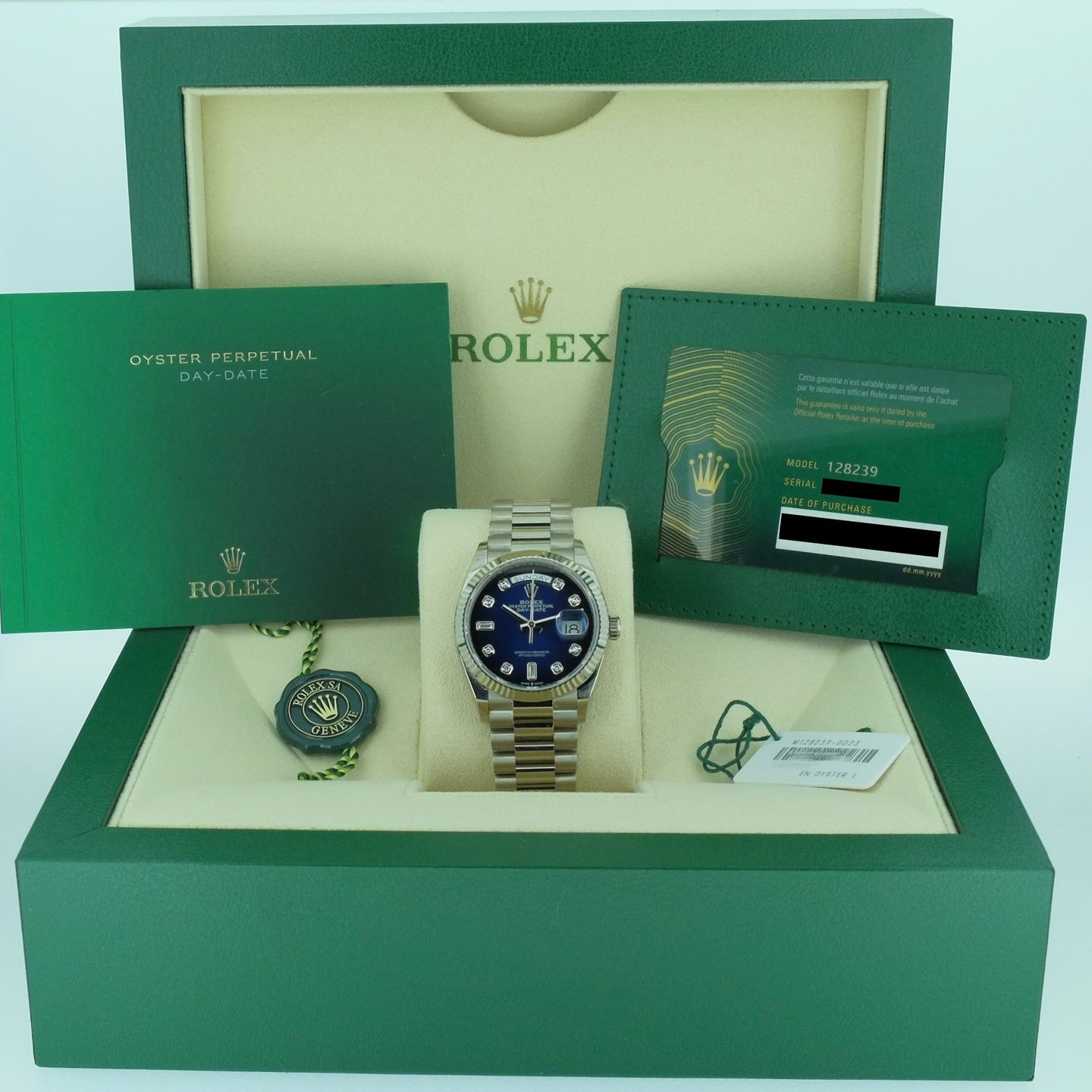 Rolex Day-Date 36 128239 (1 ATM) - Blauw wijzerplaat 36mm Witgoud (4/6)