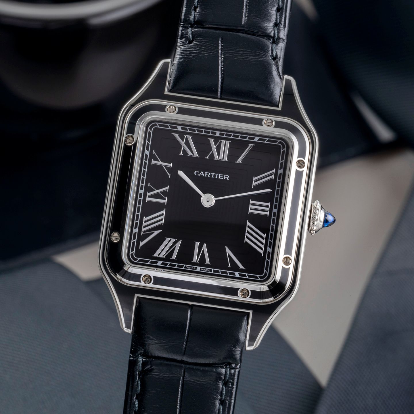 Cartier Santos Dumont WSSA0046 (Unknown (random serial)) - Black dial 44 mm Steel case (1/8)