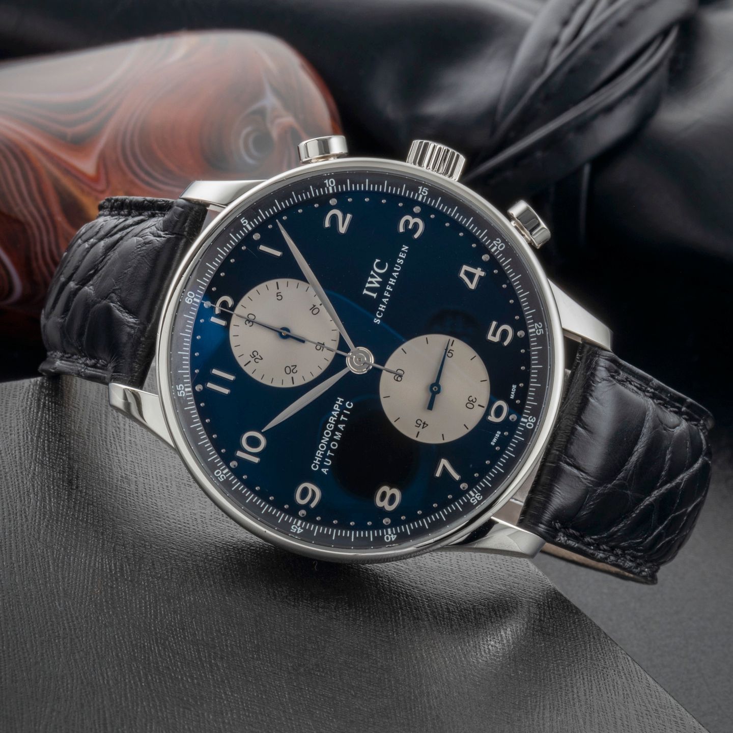 IWC Portuguese Chronograph IW371404 (Onbekend (willekeurig serienummer)) - Zwart wijzerplaat 41mm Staal (2/8)