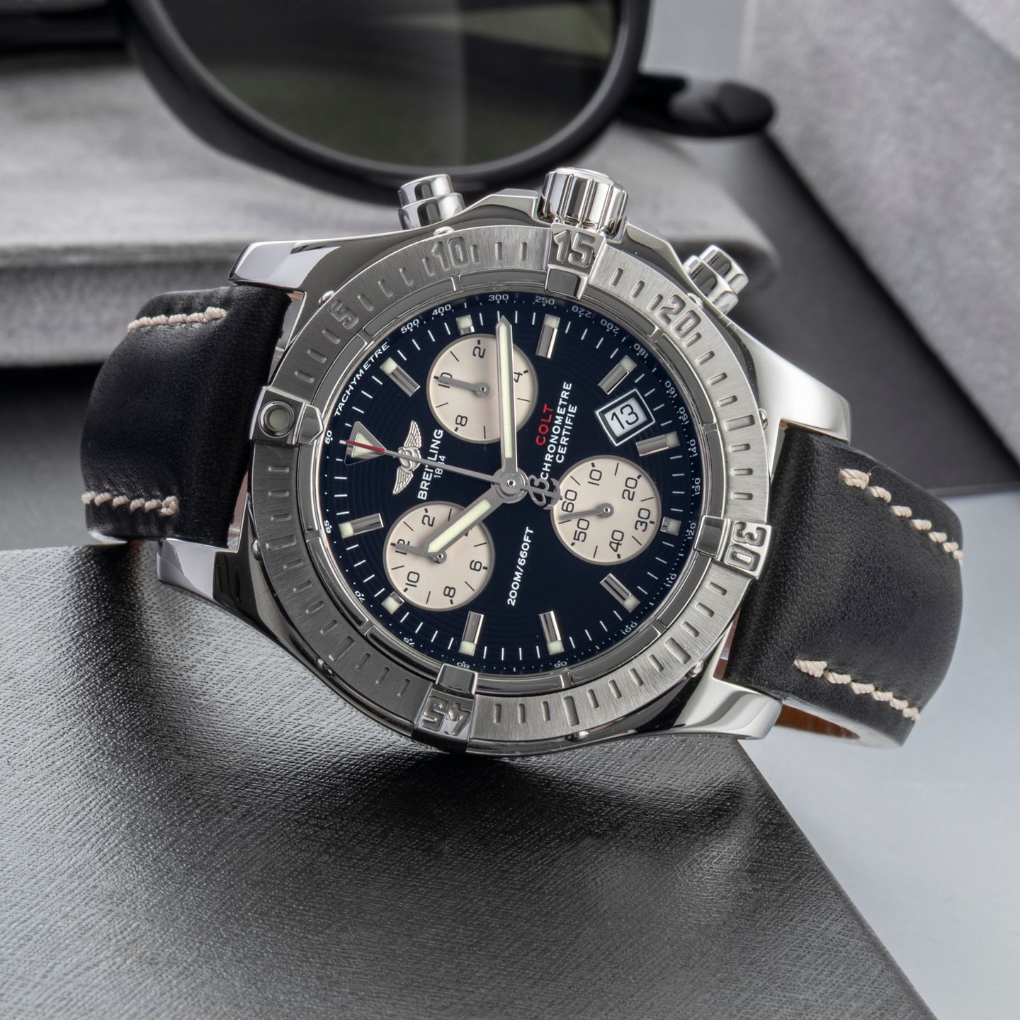Breitling Colt Chronograph A73380-018 (Unknown (random serial)) - Black dial 41 mm Steel case (2/8)