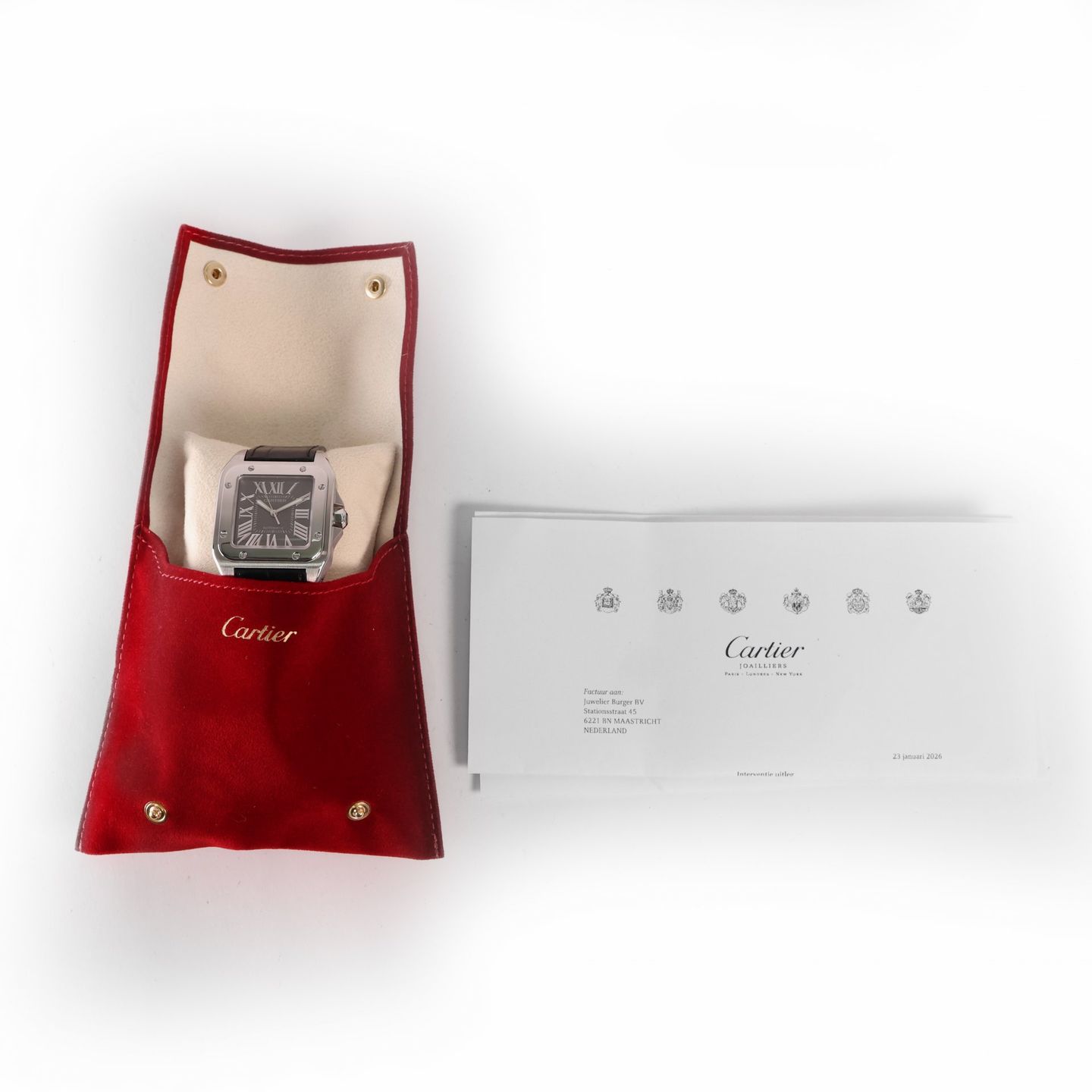 Cartier Santos 100 2656 (Onbekend (willekeurig serienummer)) - Grijs wijzerplaat 38mm Staal (3/3)