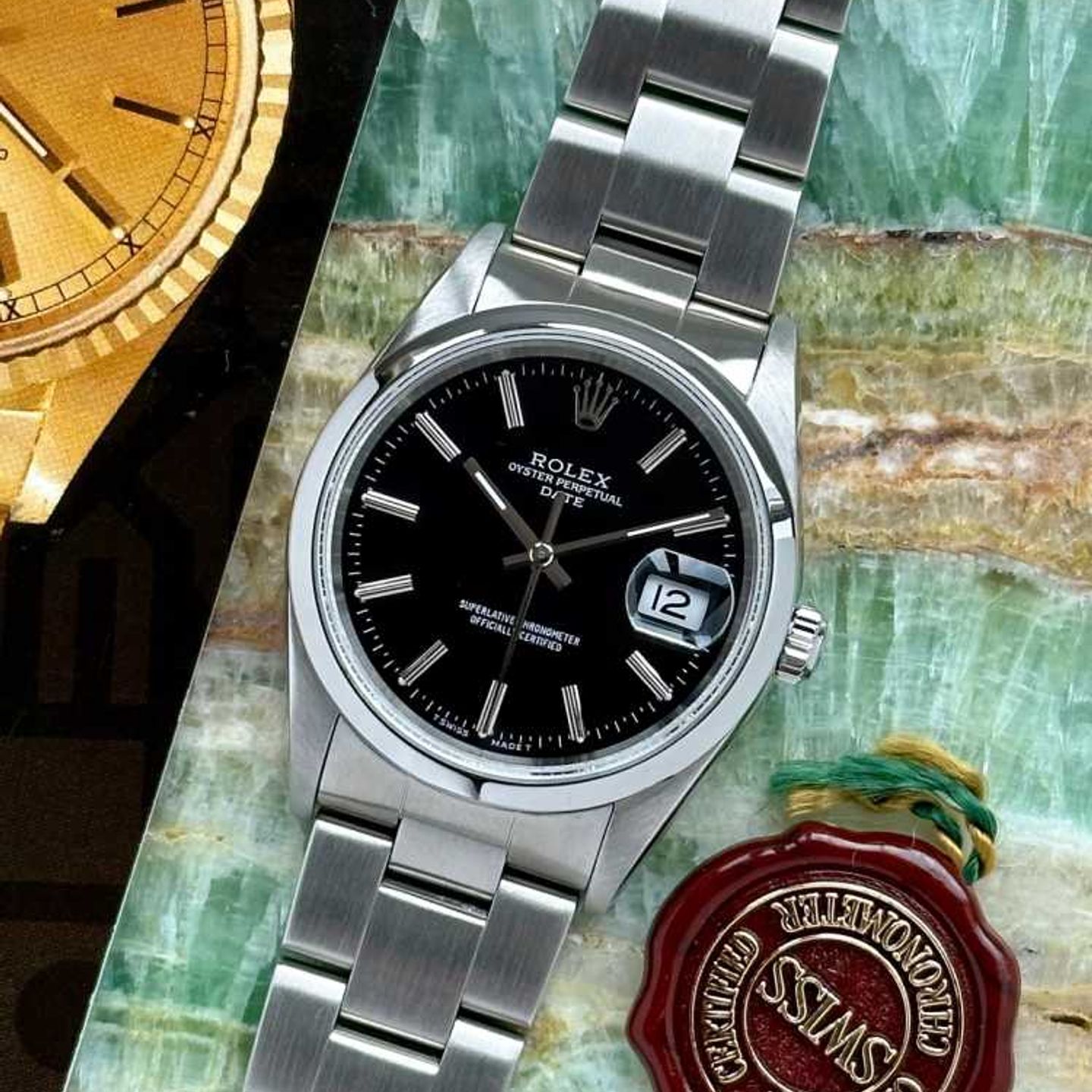 Rolex Oyster Perpetual Date 15200 (1993) - Zwart wijzerplaat 34mm Staal (1/8)