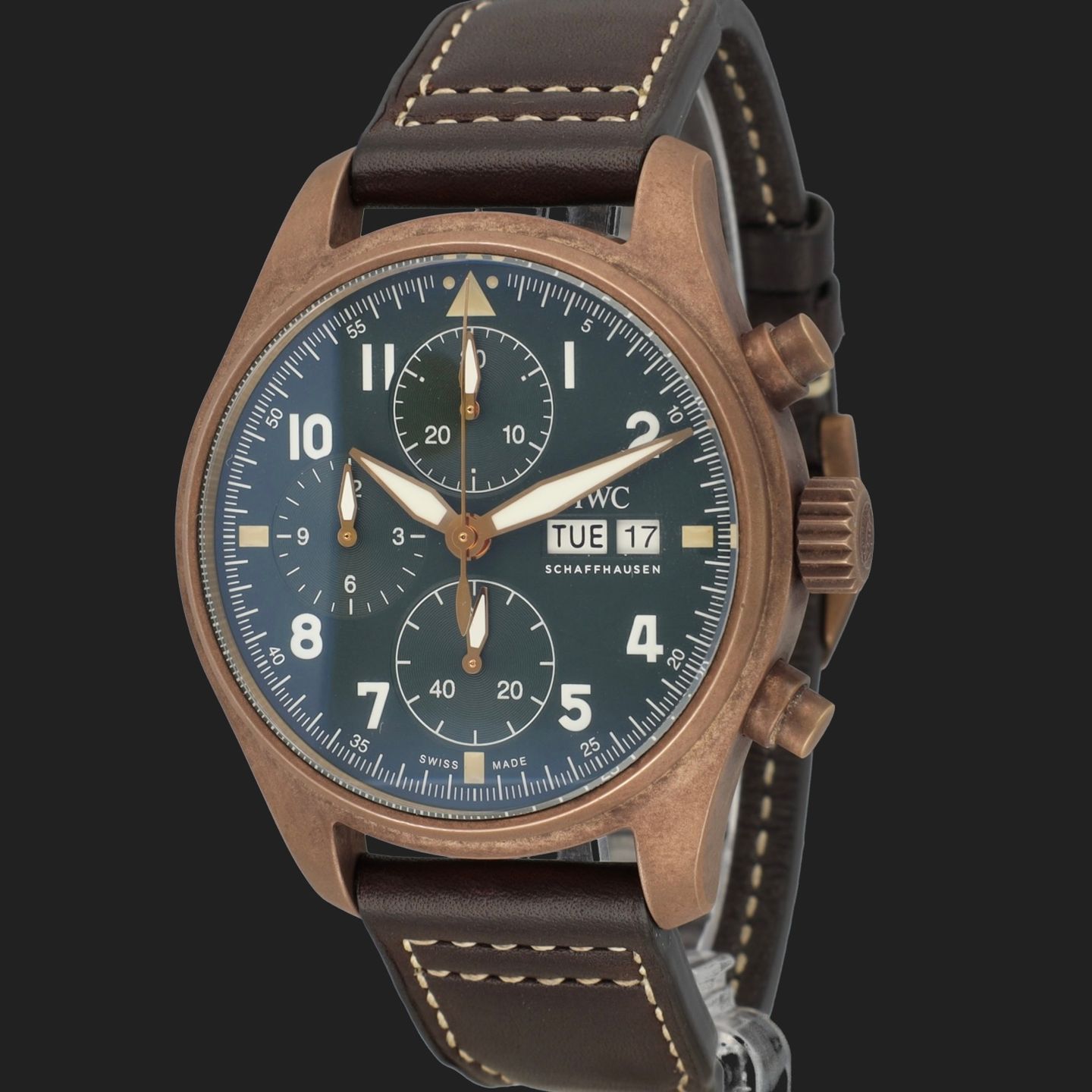 IWC Pilot Spitfire Chronograph IW387902 (2015) - Groen wijzerplaat 41mm Brons (1/8)