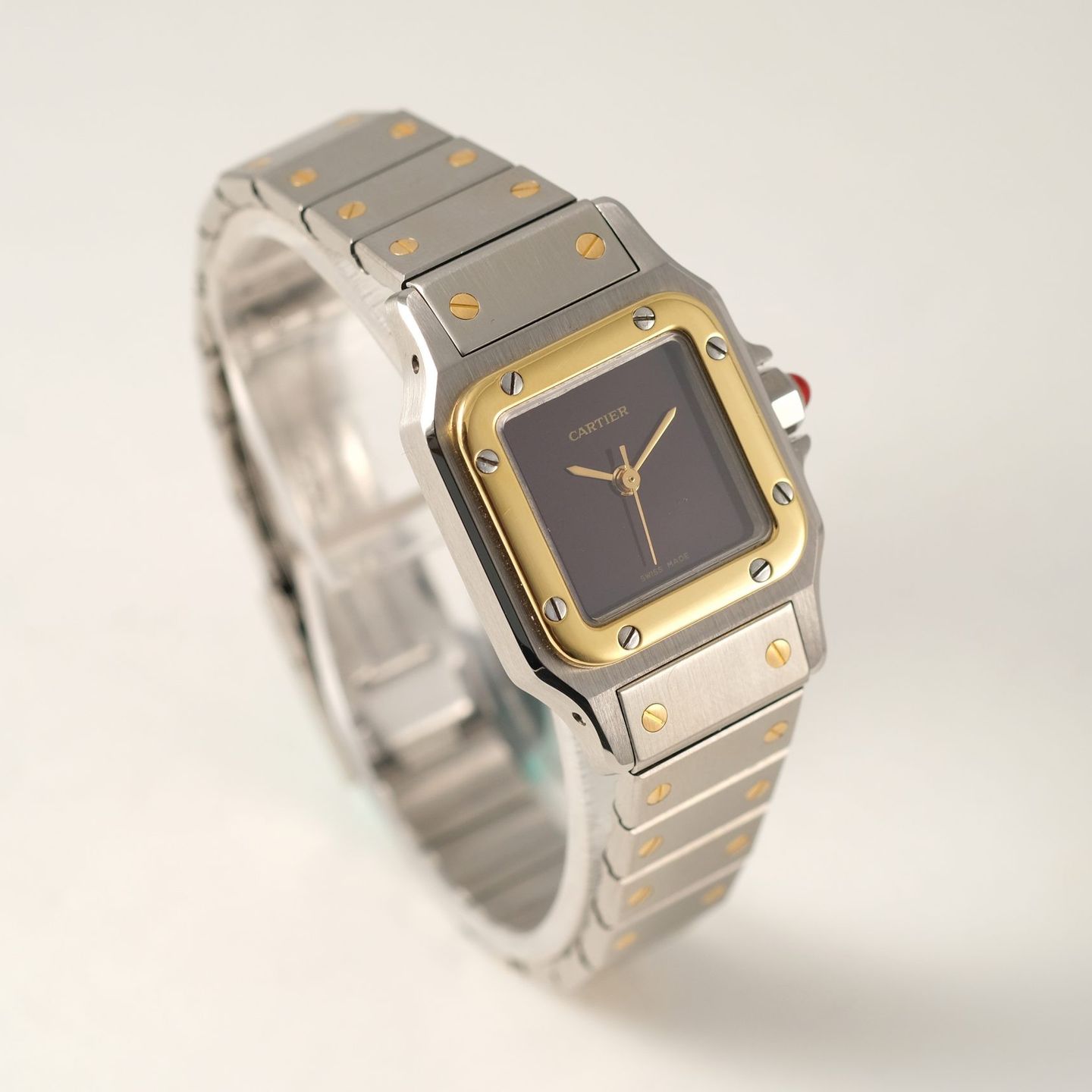 Cartier Santos 0902 (1985) - Rood wijzerplaat 24mm Goud/Staal (4/8)