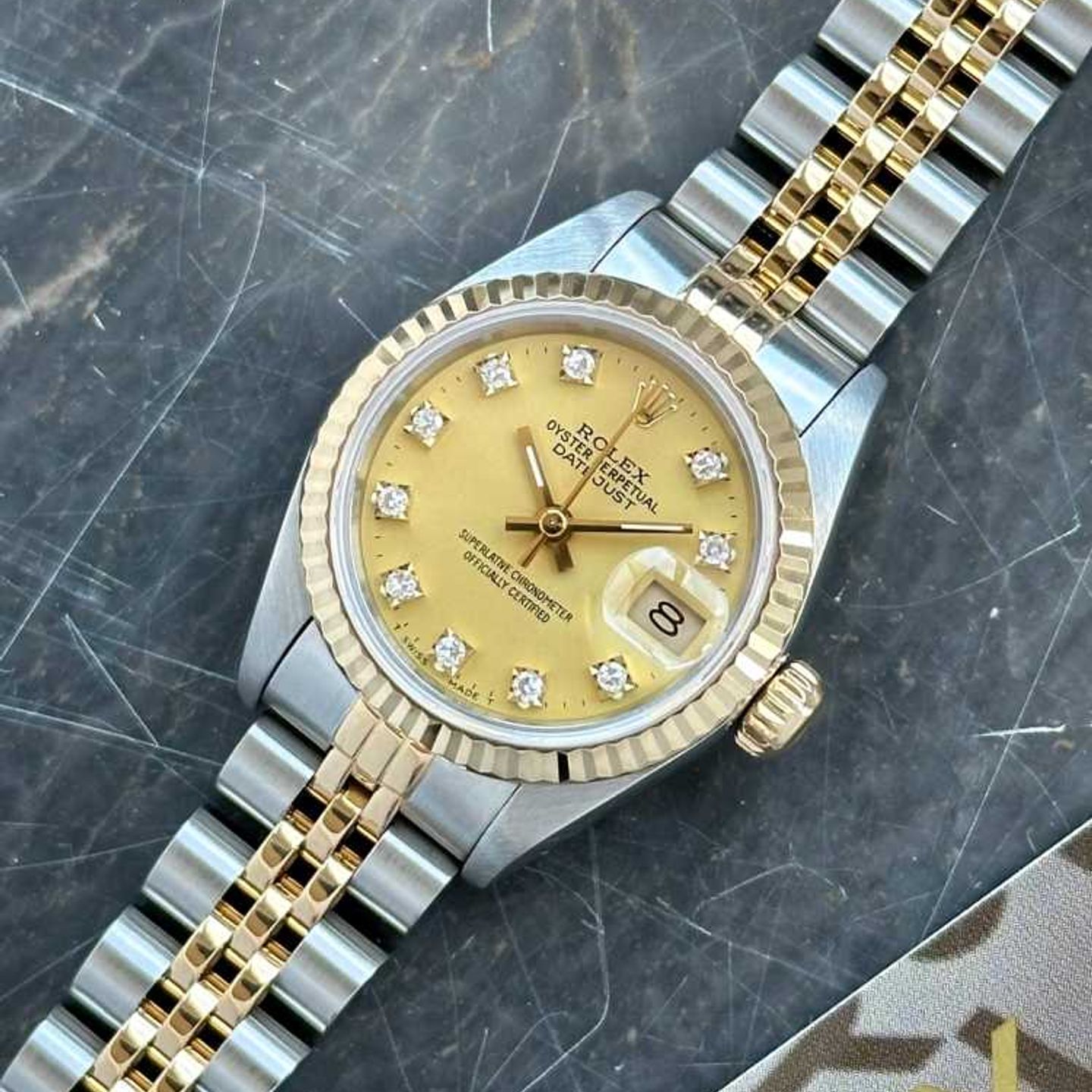 Rolex Lady-Datejust 69173G (1990) - Gold dial 26 mm Gold/Steel case (6/8)