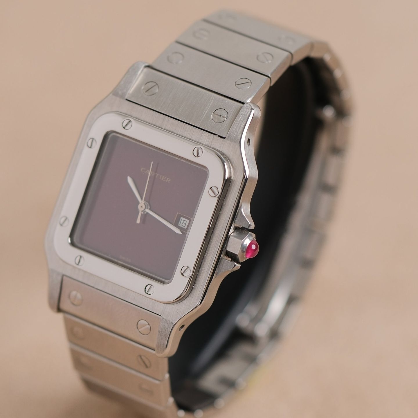 Cartier Santos 2960 (Unknown (random serial)) - Red dial 29 mm Steel case (6/8)