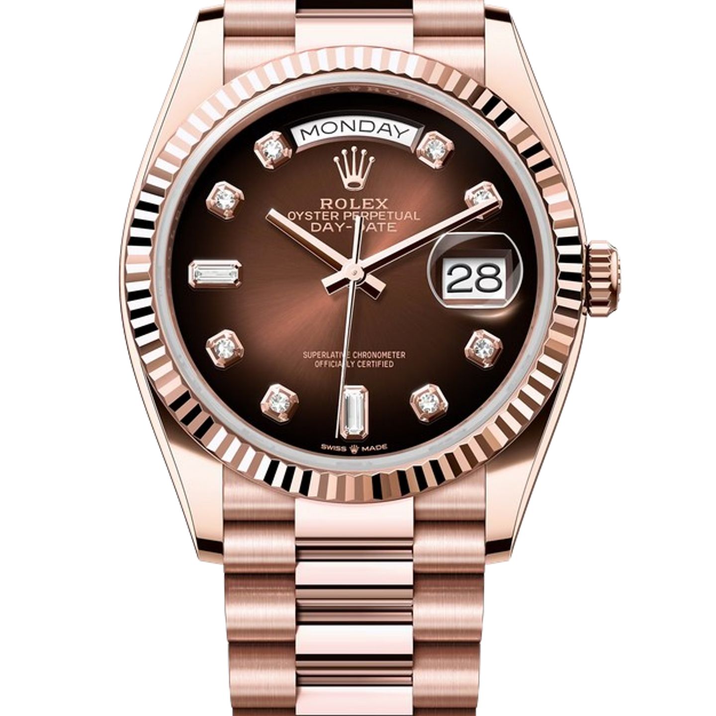 Rolex Day-Date 36 128235 (2025) - Bruin wijzerplaat 36mm Roségoud (1/1)