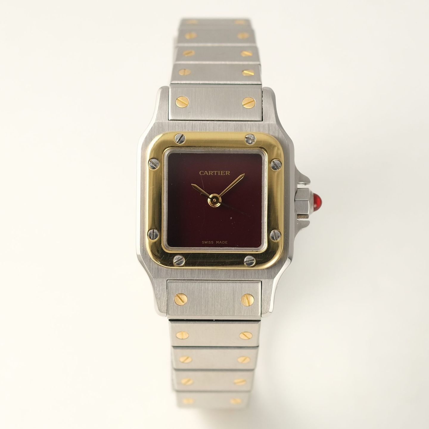 Cartier Santos 0902 (1985) - Rood wijzerplaat 24mm Goud/Staal (2/8)