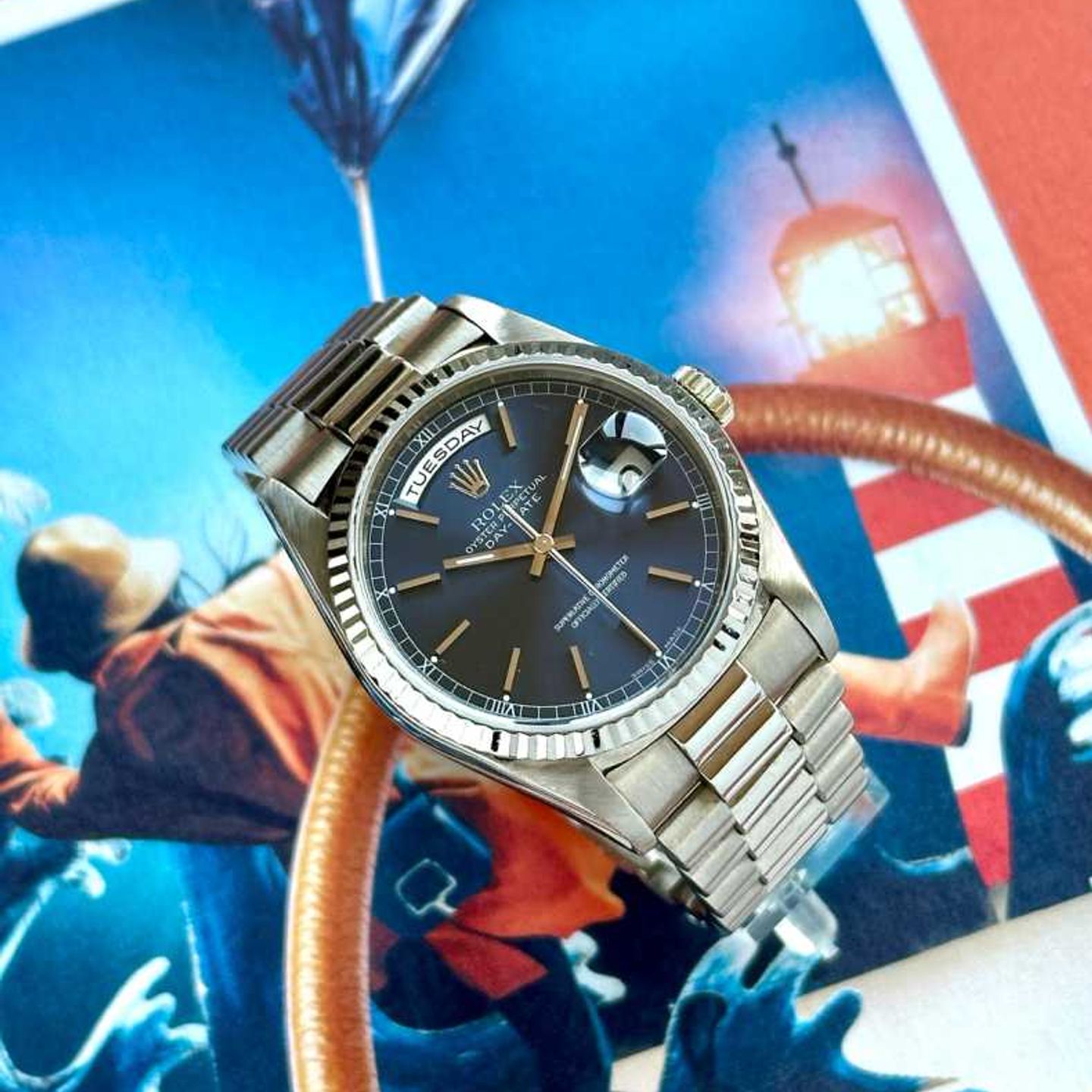 Rolex Day-Date 18239 (1991) - Blue dial 36 mm White Gold case (4/8)