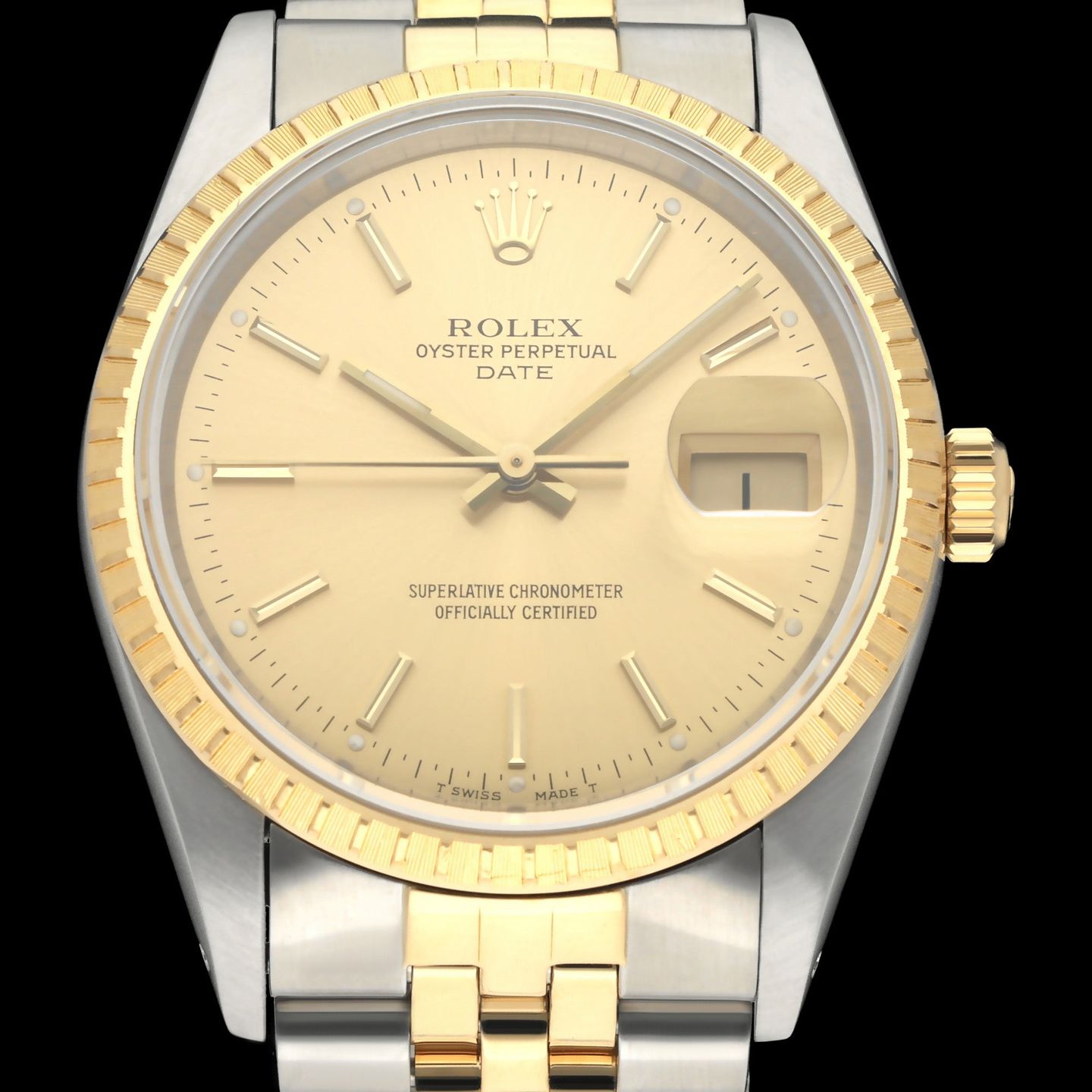 Rolex Oyster Perpetual Date 15223 (1989) - 34mm Goud/Staal (1/8)