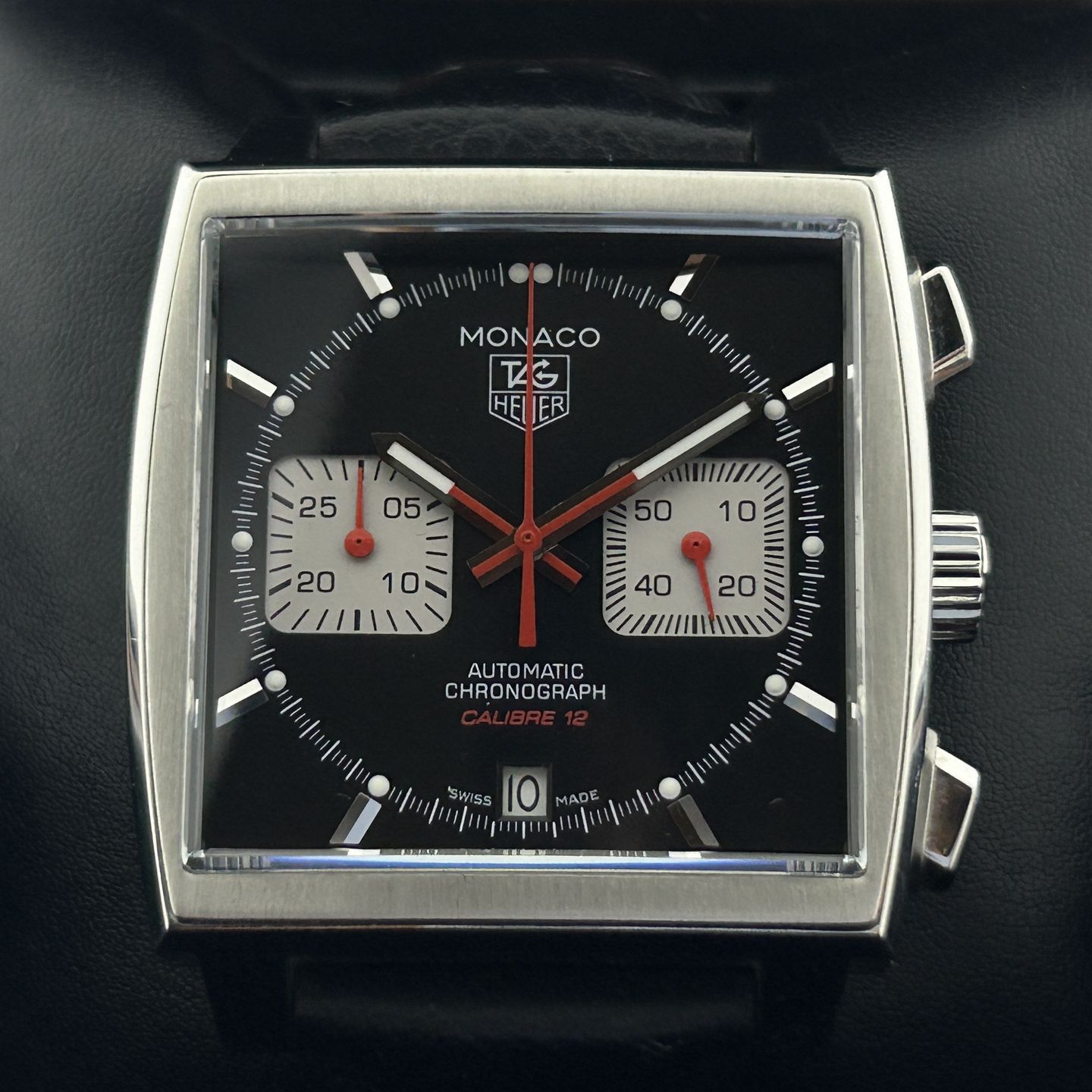 TAG Heuer Monaco Calibre 12 CAW2114.FT6021 (2017) - Zwart wijzerplaat 39mm Staal (1/8)