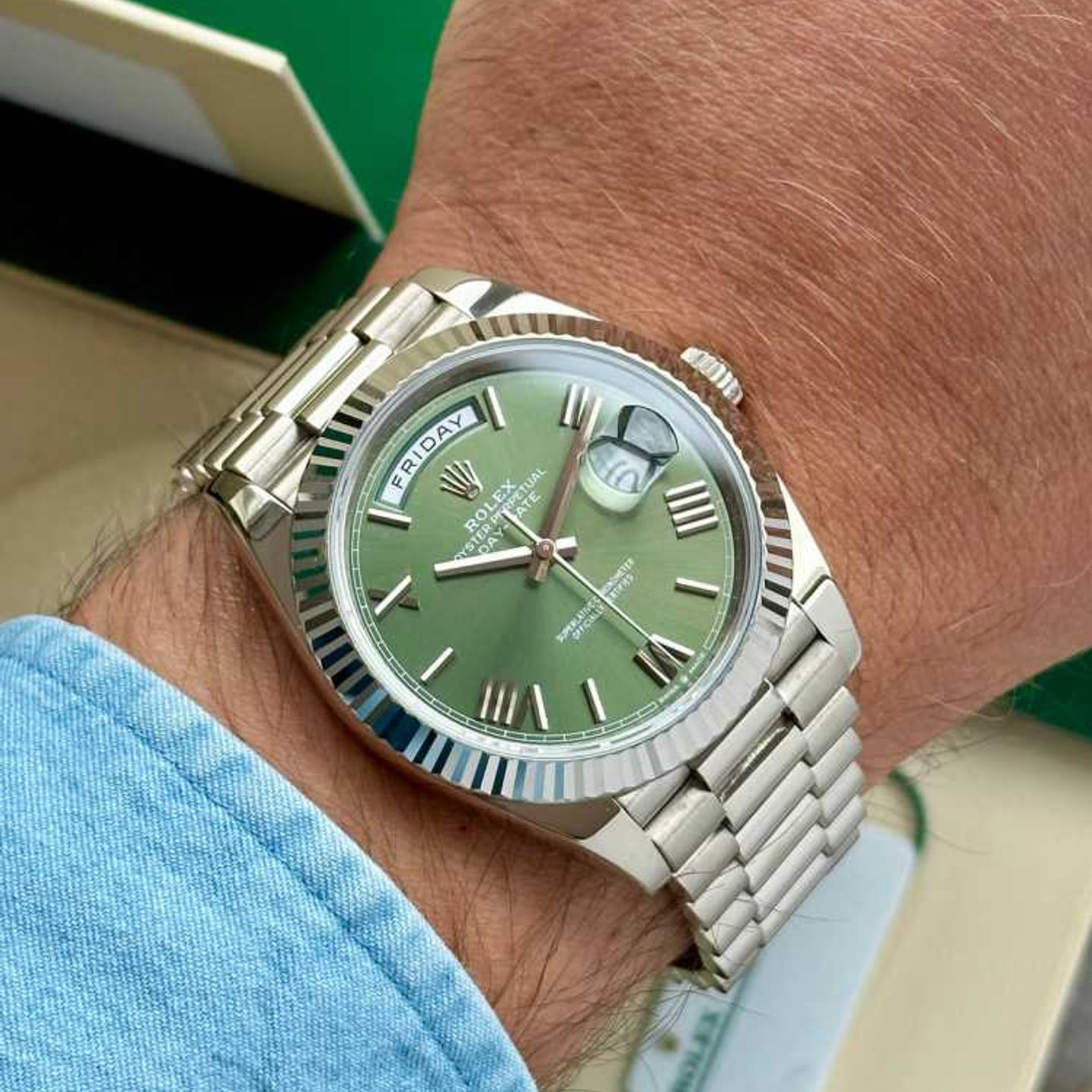 Rolex Day-Date 40 228239 (2021) - Groen wijzerplaat 40mm Witgoud (8/8)