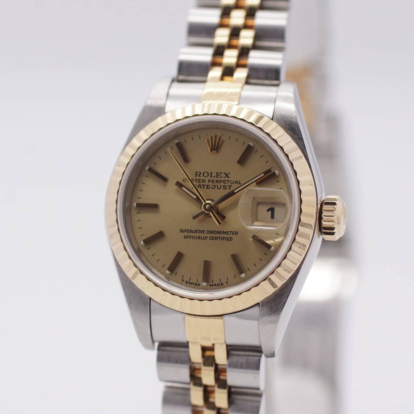 Rolex Lady-Datejust 69173 (1991) - Champagne wijzerplaat 26mm Goud/Staal (3/8)