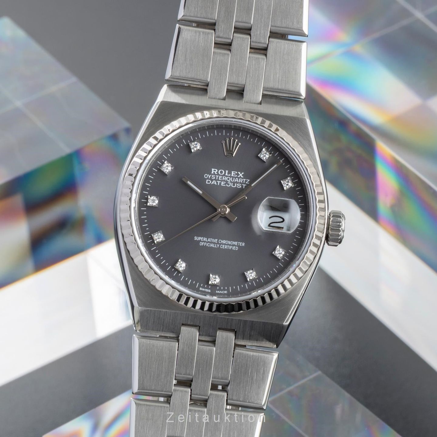 Rolex Datejust Oysterquartz 17014 (1984) - Grey dial 36 mm Gold/Steel case (1/8)