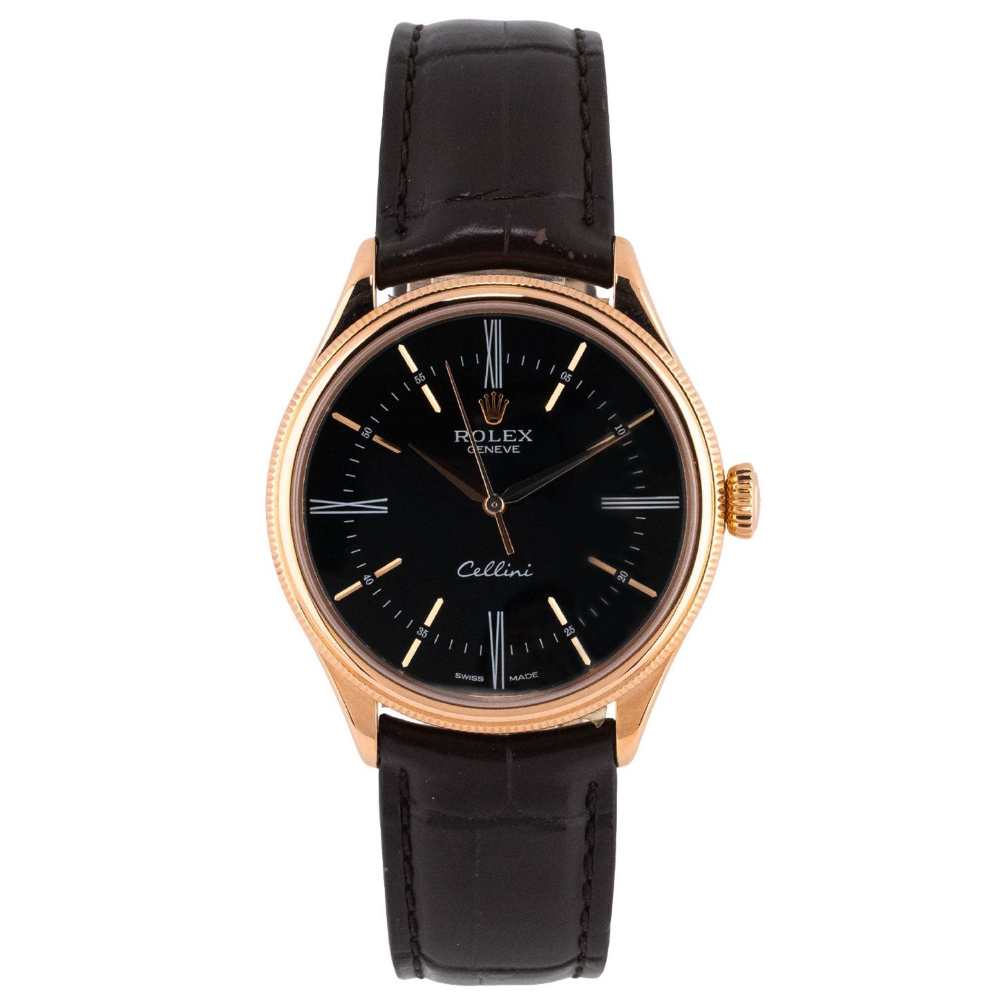 Rolex Cellini Time 50505 (2017) - Black dial 39 mm Rose Gold case (1/8)