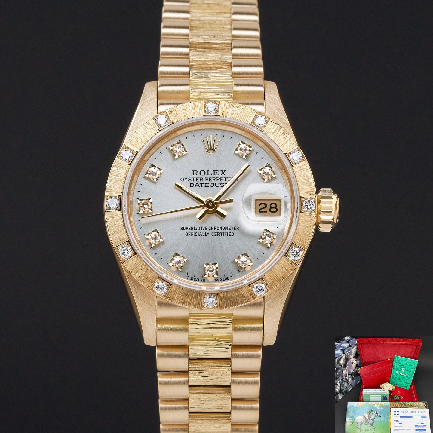 Rolex Lady-Datejust 69288 (1985) - Zilver wijzerplaat 26mm Geelgoud (1/8)