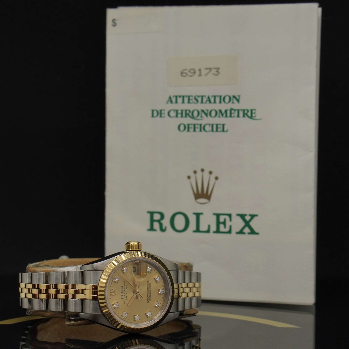 Rolex Lady-Datejust 69173 (1994) - Gold dial 26 mm Gold/Steel case (5/7)