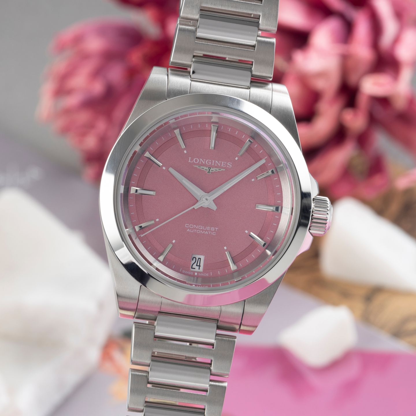 Longines Conquest L3.430.4.99.6 (Unknown (random serial)) - Pink dial 34 mm Steel case (3/8)