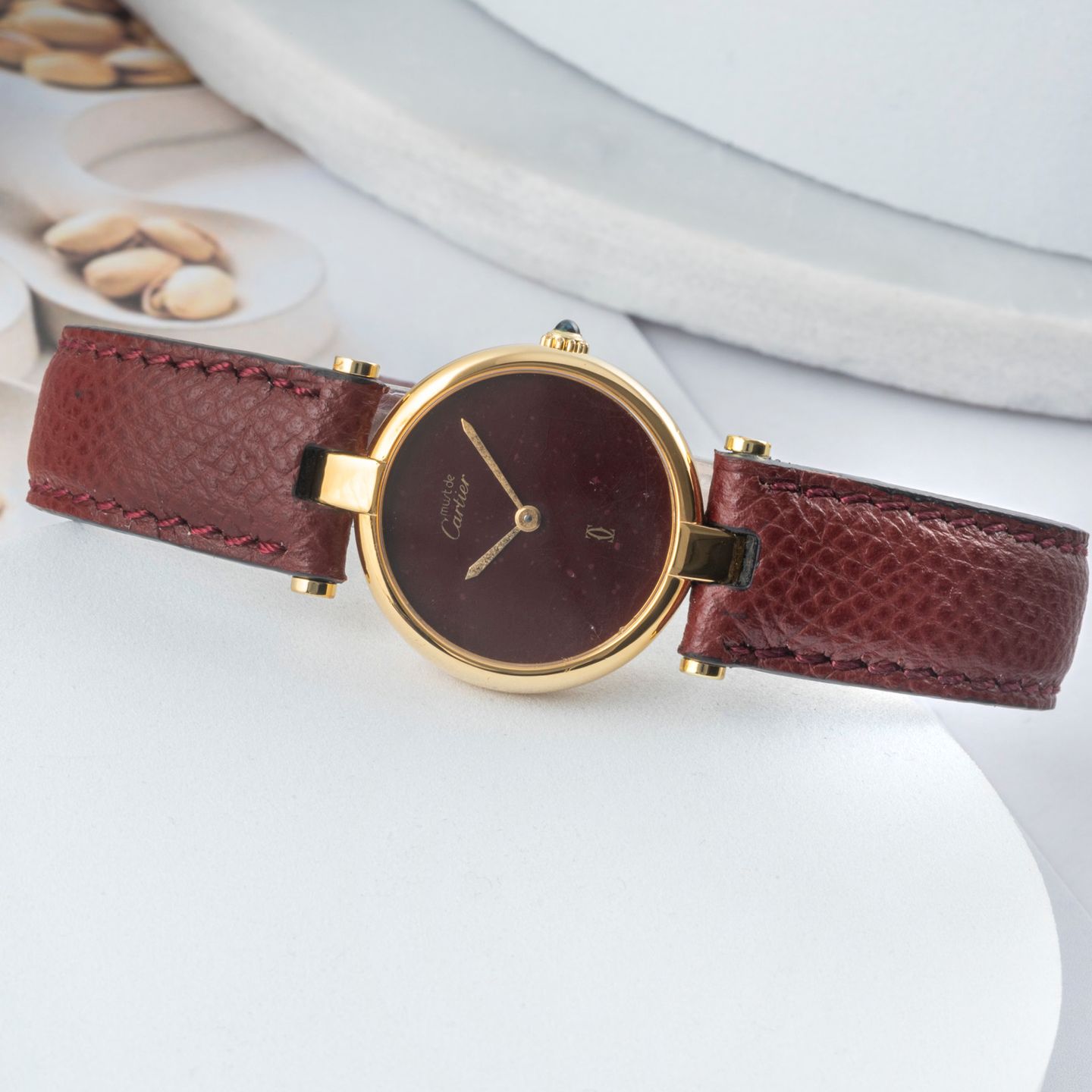 Cartier Ronde Vermeil unknown (1990) - Red dial 24 mm Gold/Steel case (2/8)