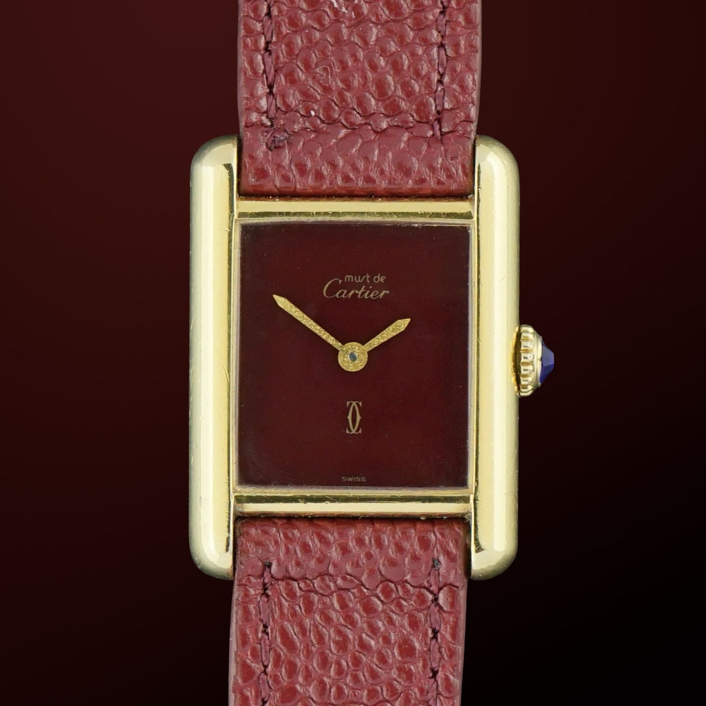Cartier Tank Vermeil MUST (1990) - Red dial 20 mm Silver case (1/8)