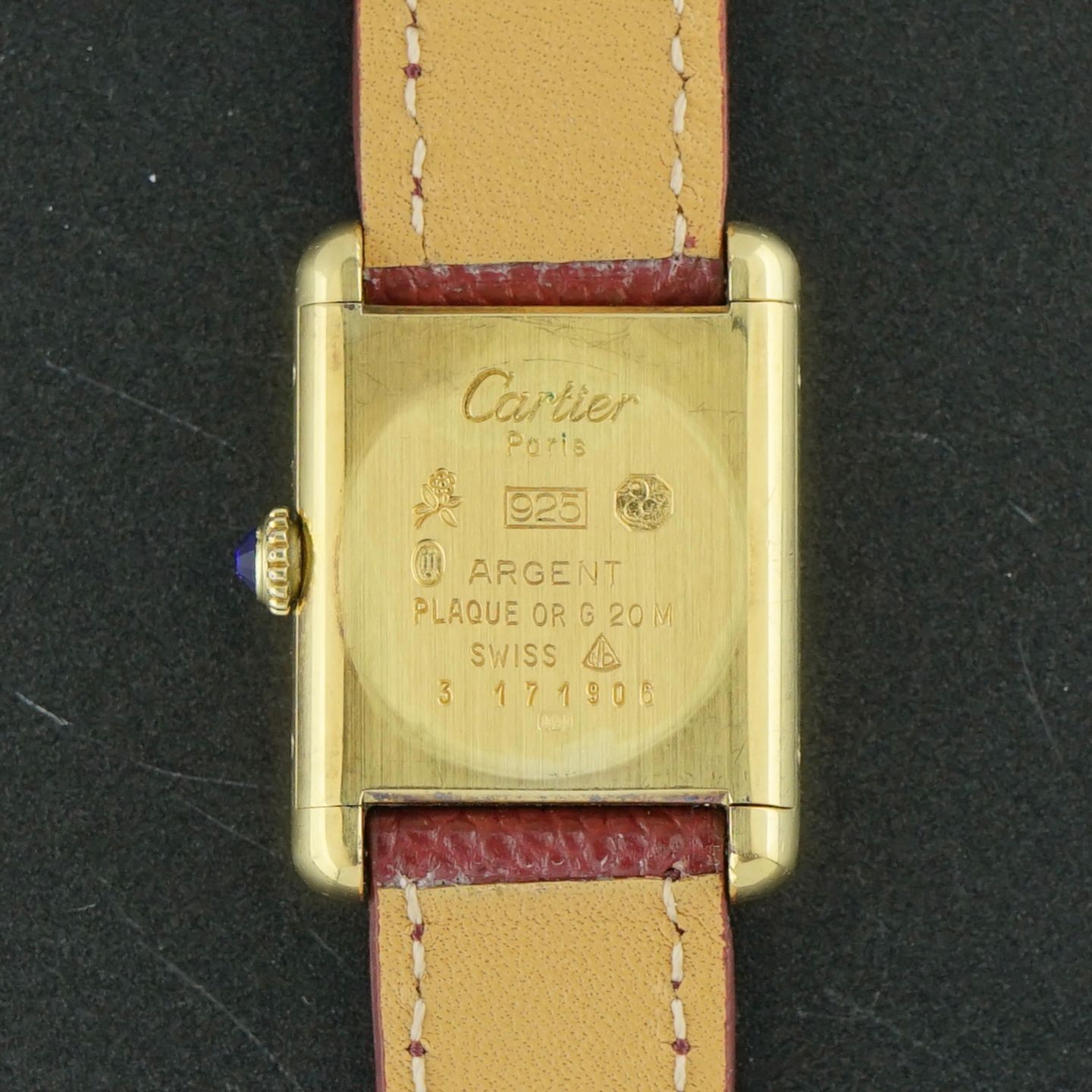 Cartier Tank Vermeil MUST (1990) - Red dial 20 mm Silver case (3/8)